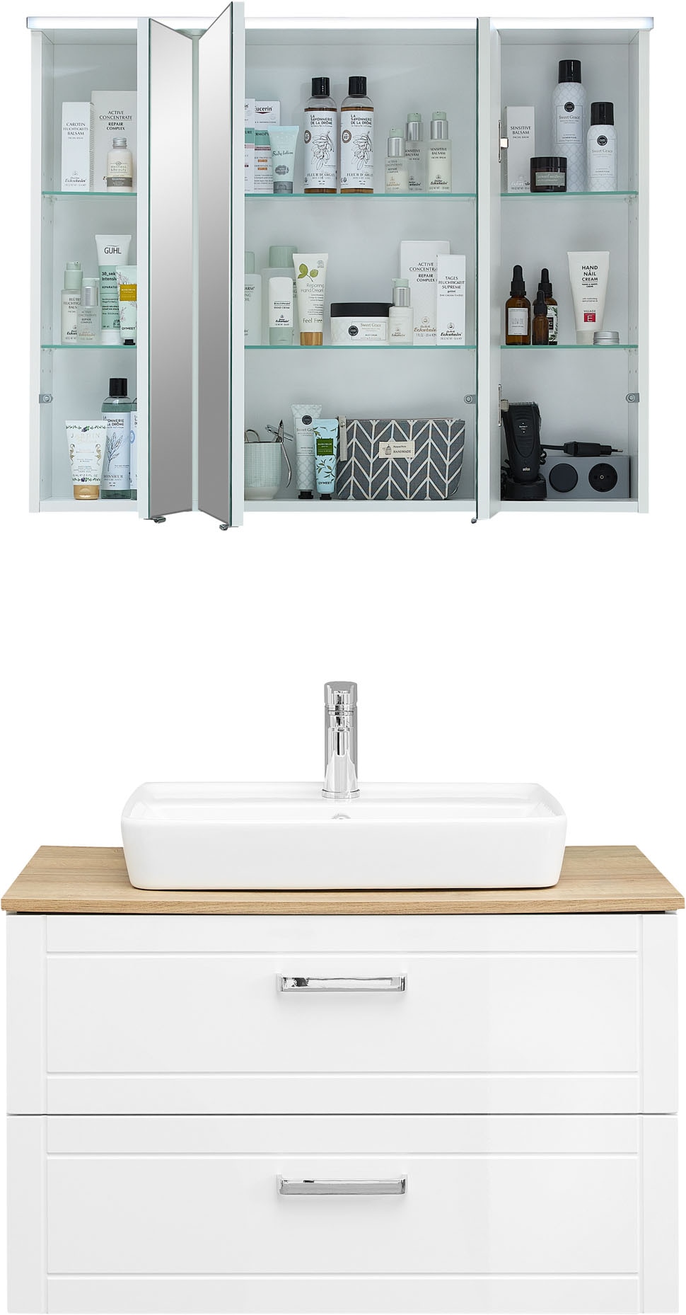 Saphir Badmöbel-Set »Serie 3007,Waschtisch mit Spiegelschrank« 4 Stk. tlg.