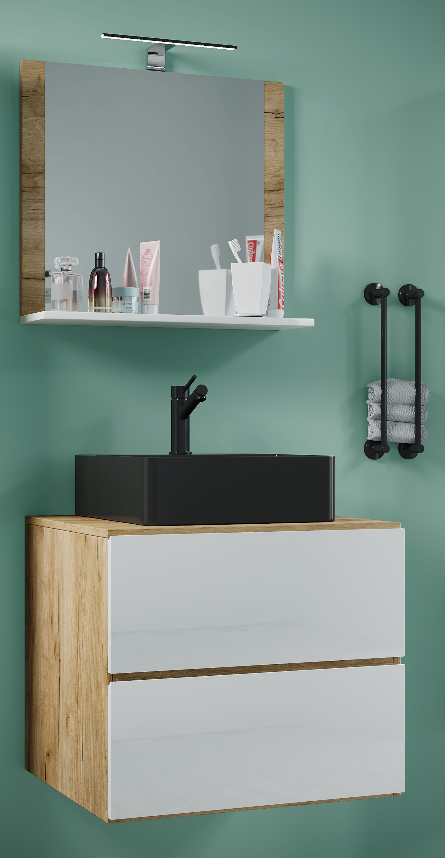 VCM Waschbeckenunterschrank »VCM 3-tlg. Waschplatz Waschtisch Badmöbel Set Waschbecken Lendas BL Breite 60 cm M Schublade« 3 Stk. tlg.