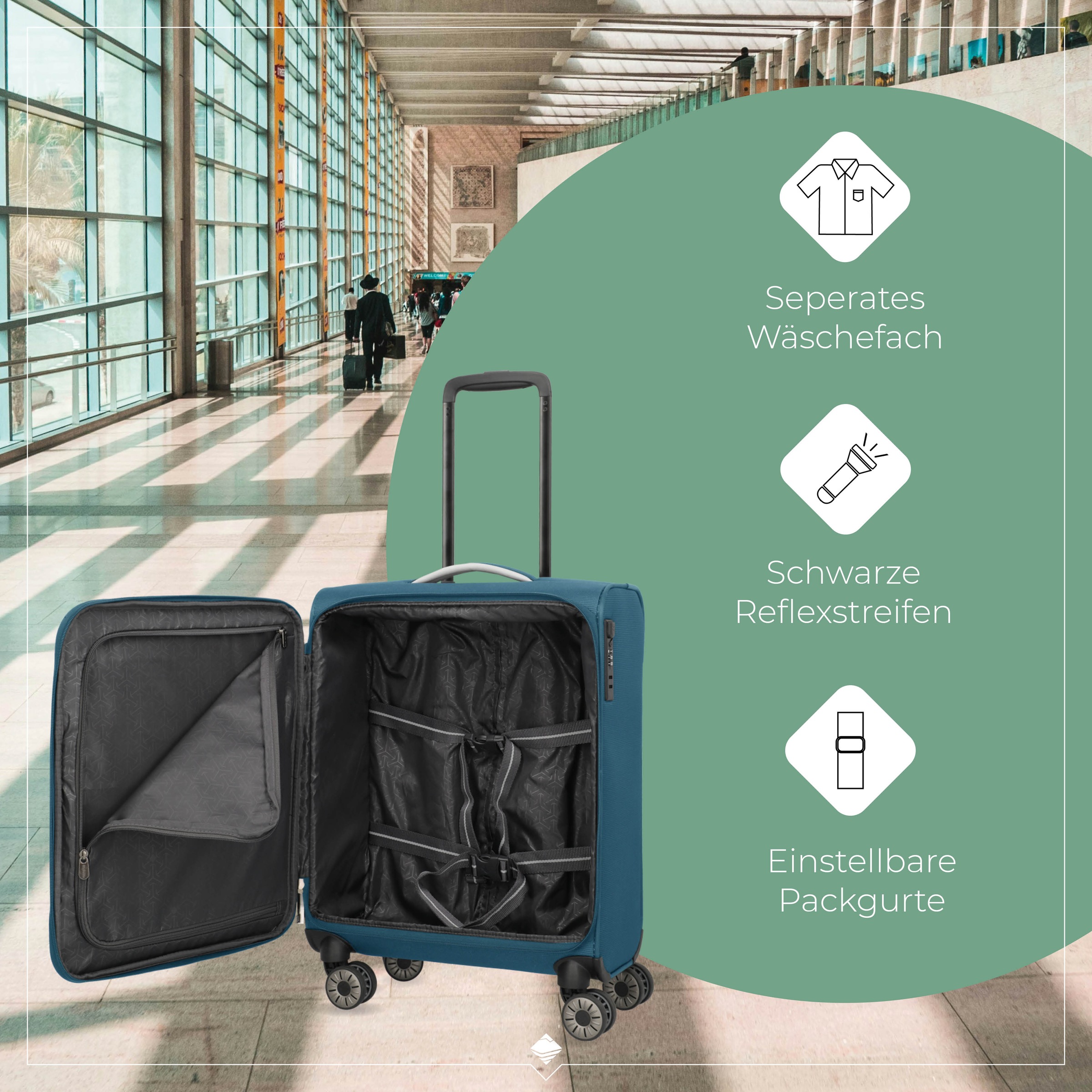 travelite Handgepäck-Trolley »JETPACK Multi Light 4 Cabin, konzipiert für Condor & Ryanair« 37 l 4 Rollen Weichgepäck-Koffer Handgepäck für die meisten gängigen Airlines