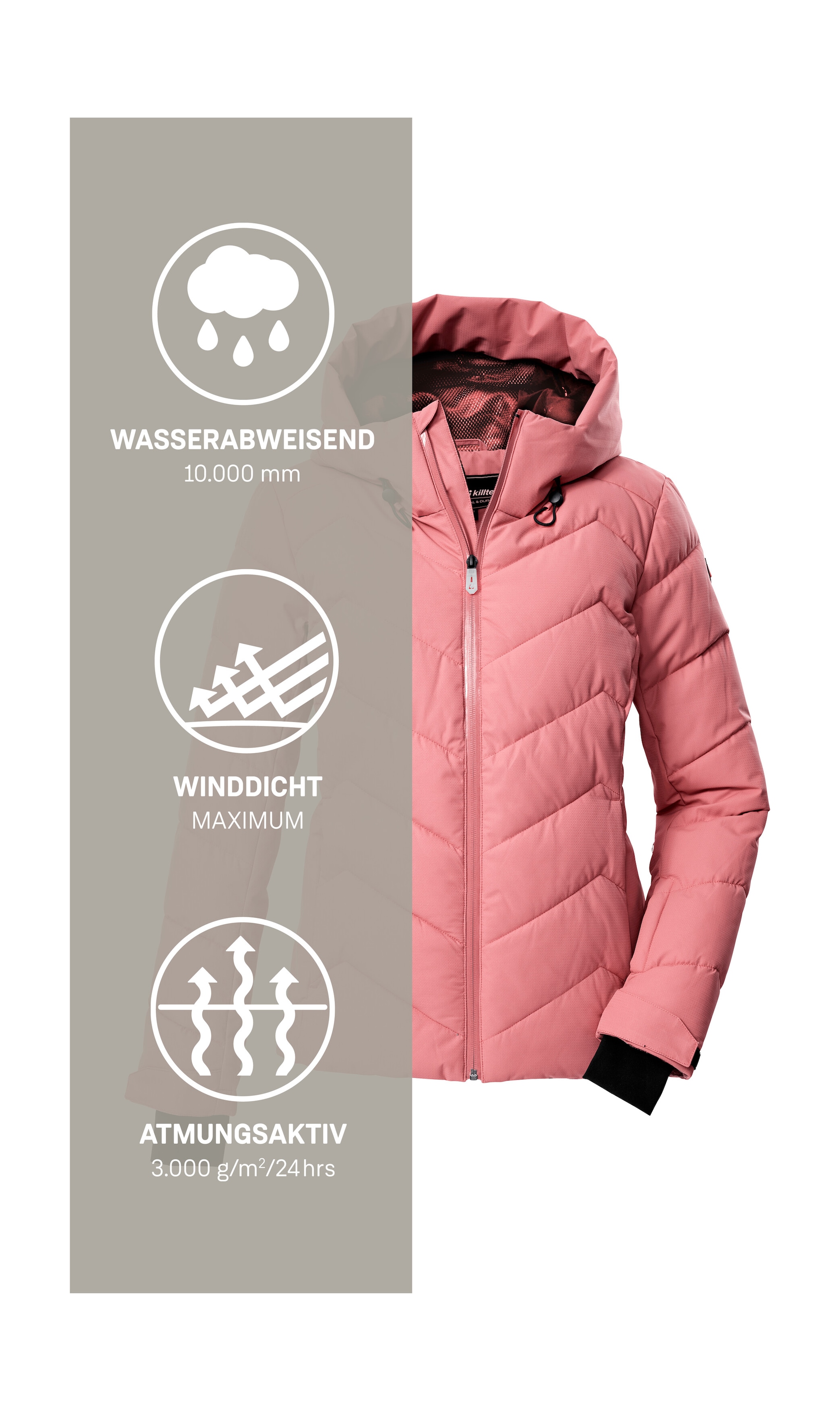 Killtec Skijacke »KSW 31 WMN SKI QLTD JCKT« Winddichte, wasserabweisende Skijacke mit Daunenoptik und Schneefang