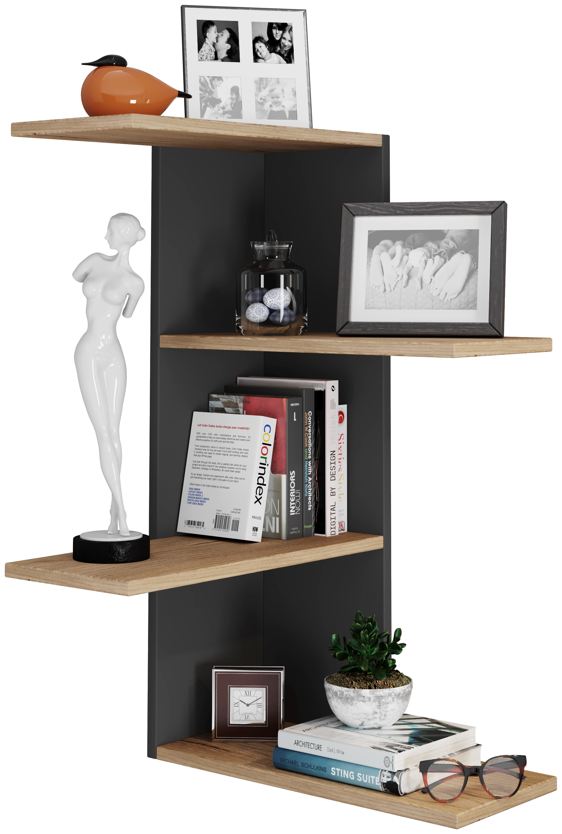 VCM Wandregal »VCM Holzregal hängend | platzsparendes Regal | Maße: H. 77 x B. 45 x T. 45 cm | Elegantes Regal hängend | Aufbewahrungsregal | Bücherregal | Wandboard - Regal Balos«