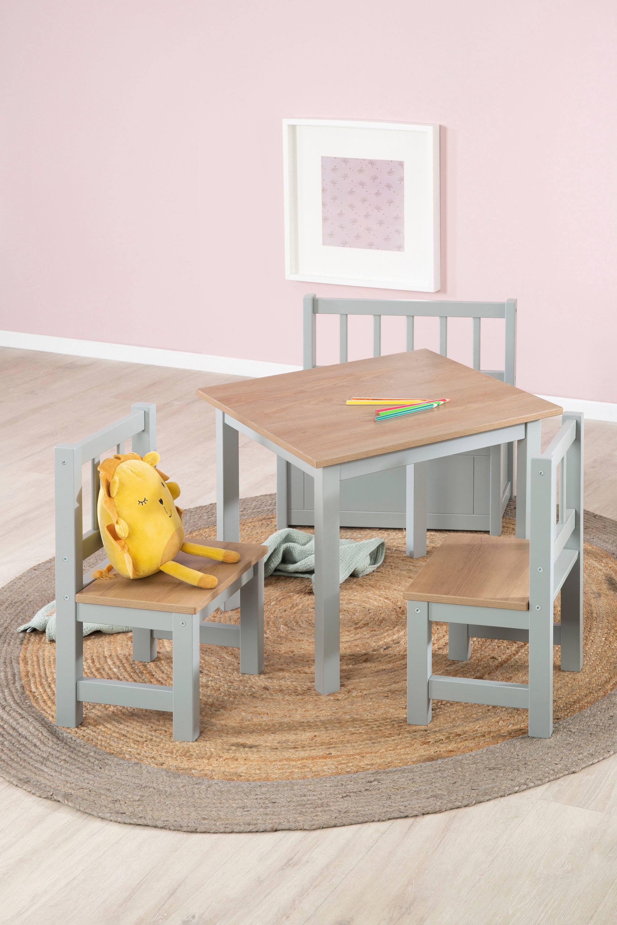 roba® Kindersitzgruppe »Woody, Holzdekor/taupe«, (3 tlg.)