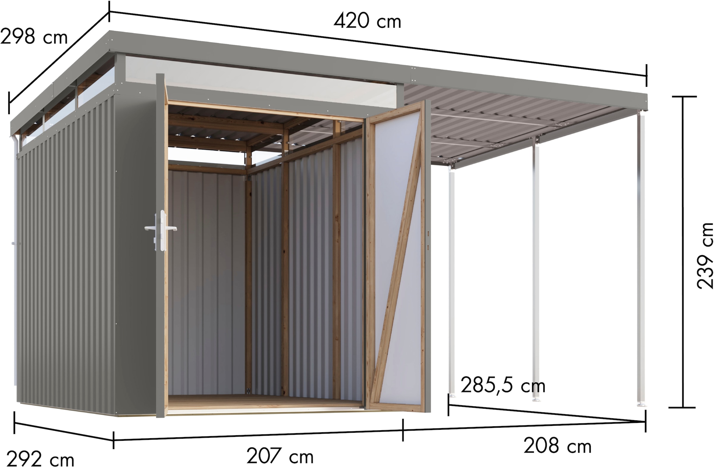 Karibu Gerätehaus »Titanium 2,5 SET mit Anbaudach«