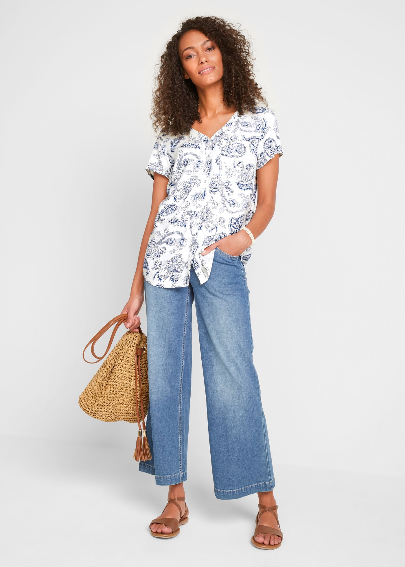 bonprix Kurzarmbluse leicht taillierte Passform, für warme Tage, aus Viskose