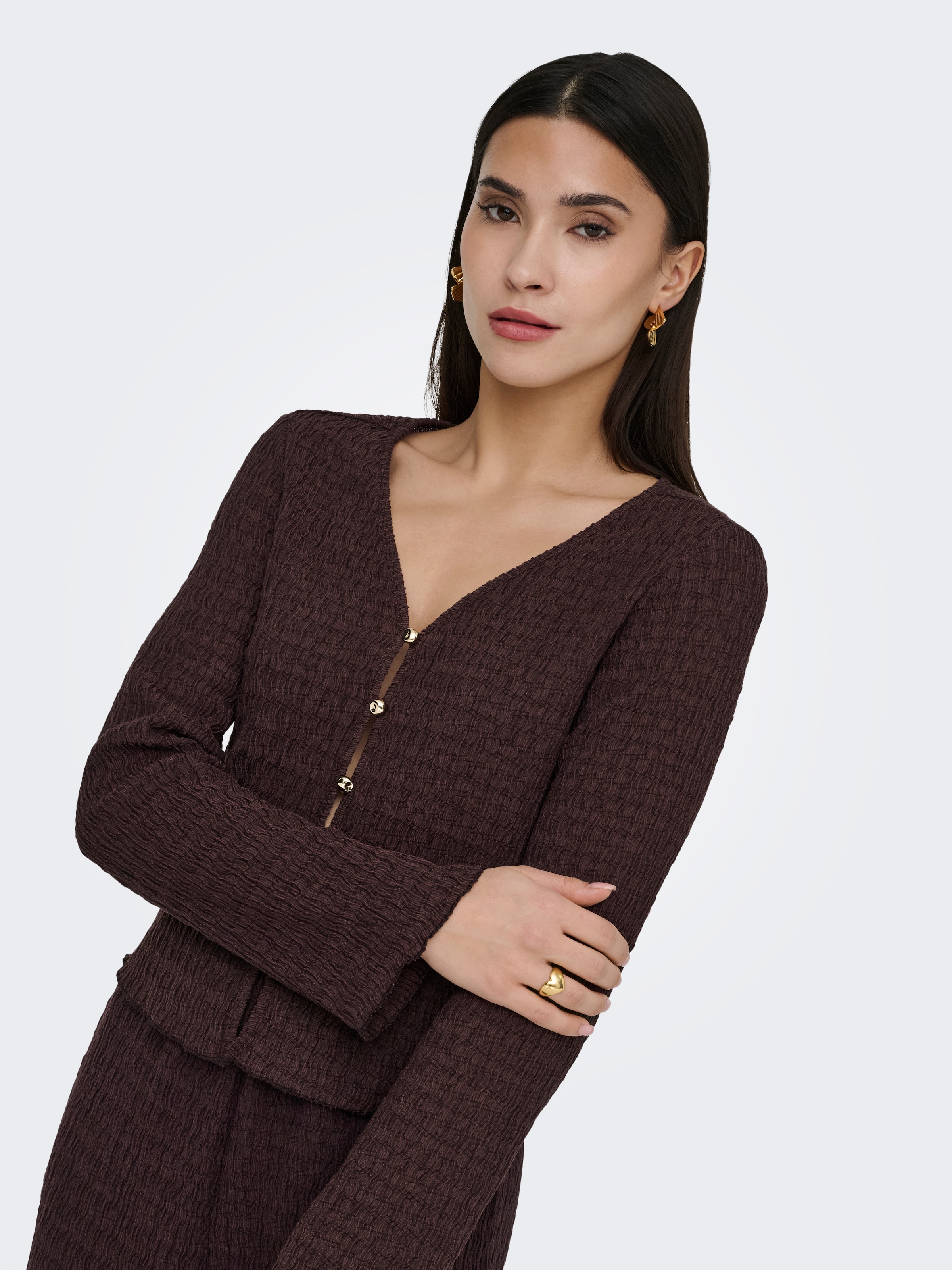 ONLY Strickjacke »ONLILSE L/S CARIDGAN STRUC JRS« Kunstfaser, V-Ausschnitt