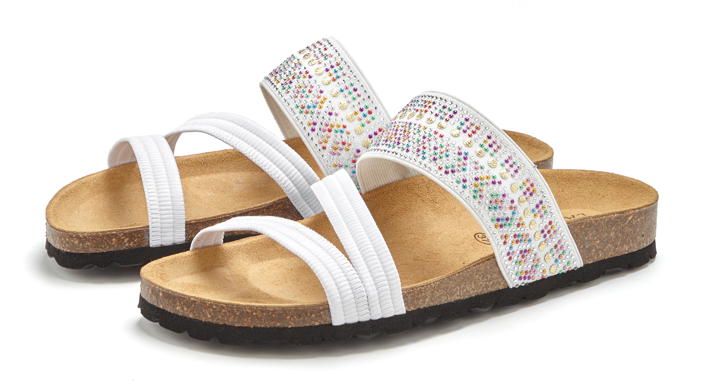 LASCANA Pantolette »Mule, Sandale, offener Schuh, Sommerschuh,«  mit Komfortkorkfußbett aus Leder und elastischen Riemen