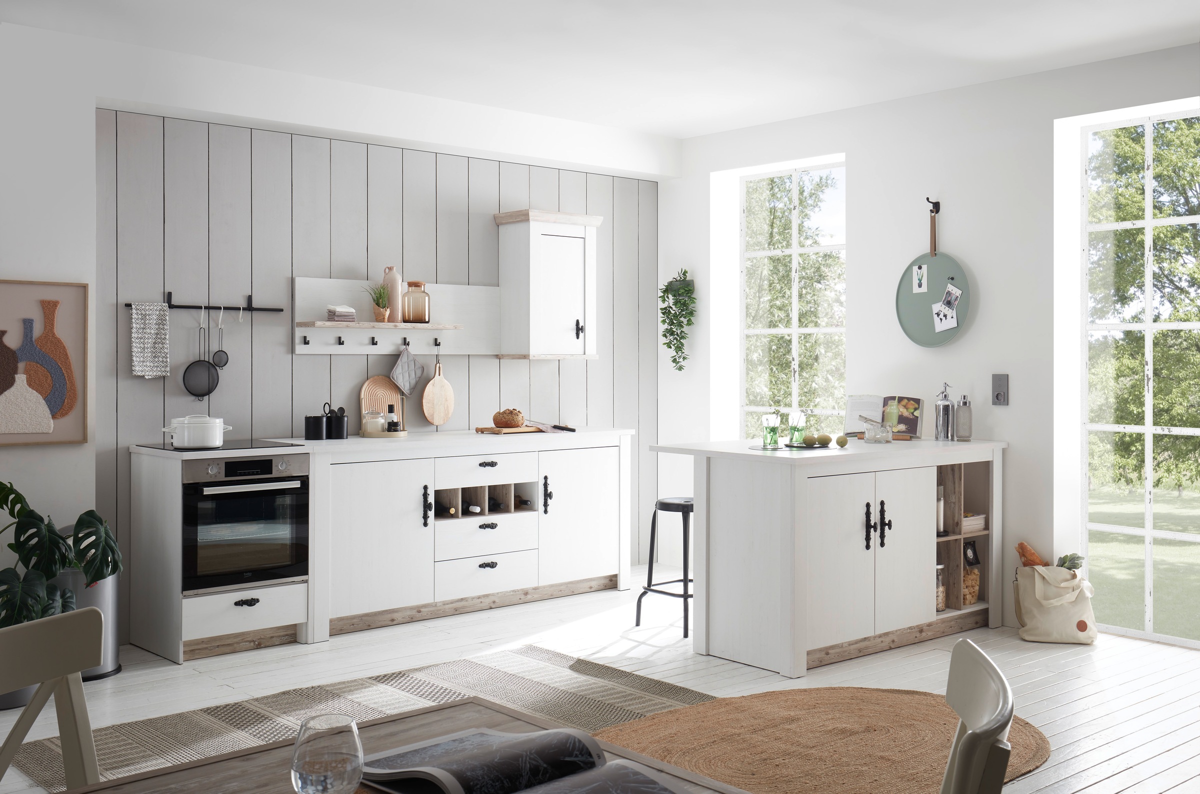 Home affaire Kücheninsel »Florenz, Küchenblock in Pinie Weiß, Kochinsel, Küchenarbeitsblock«, Breite 161 cm, mit verschnörkeltem Metallgriff, Arbeitshöhe 92 cm