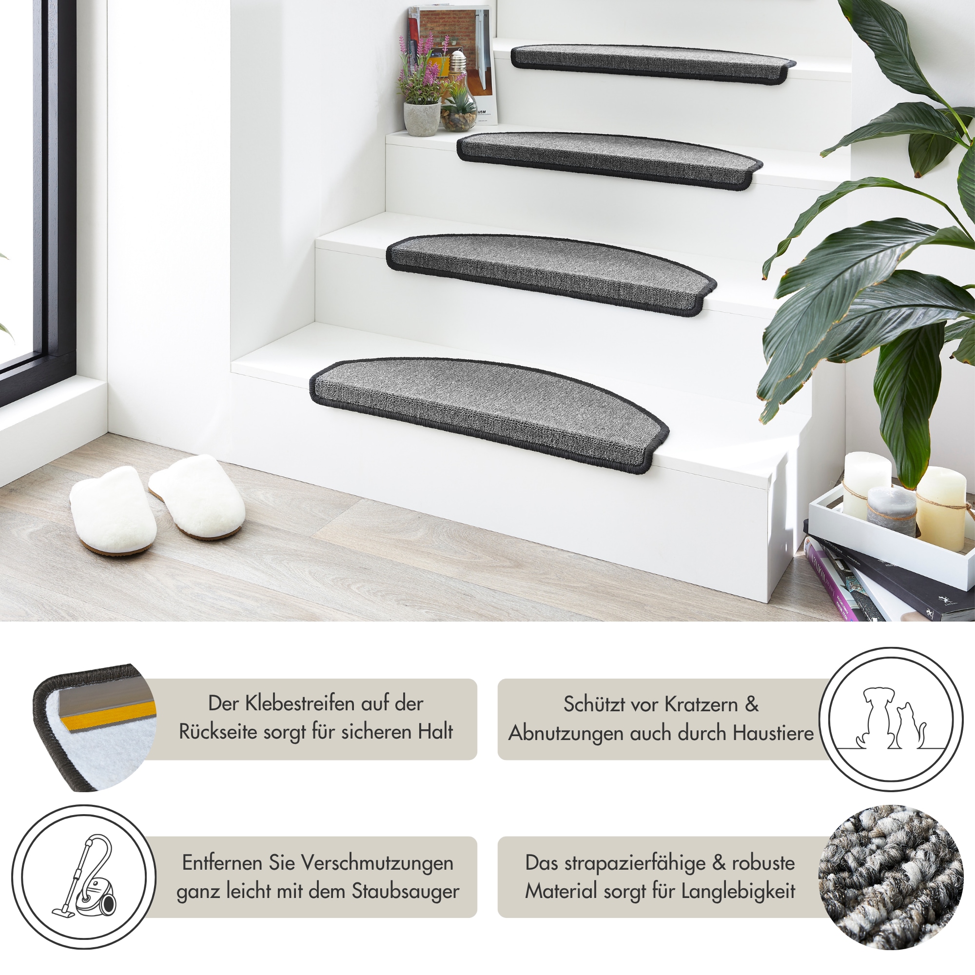 Andiamo Stufenmatte »Rambo, Made in Poland« halbrund 4 mm Höhe melierte Schlinge, selbstklebend, 15 Stück in einem Set