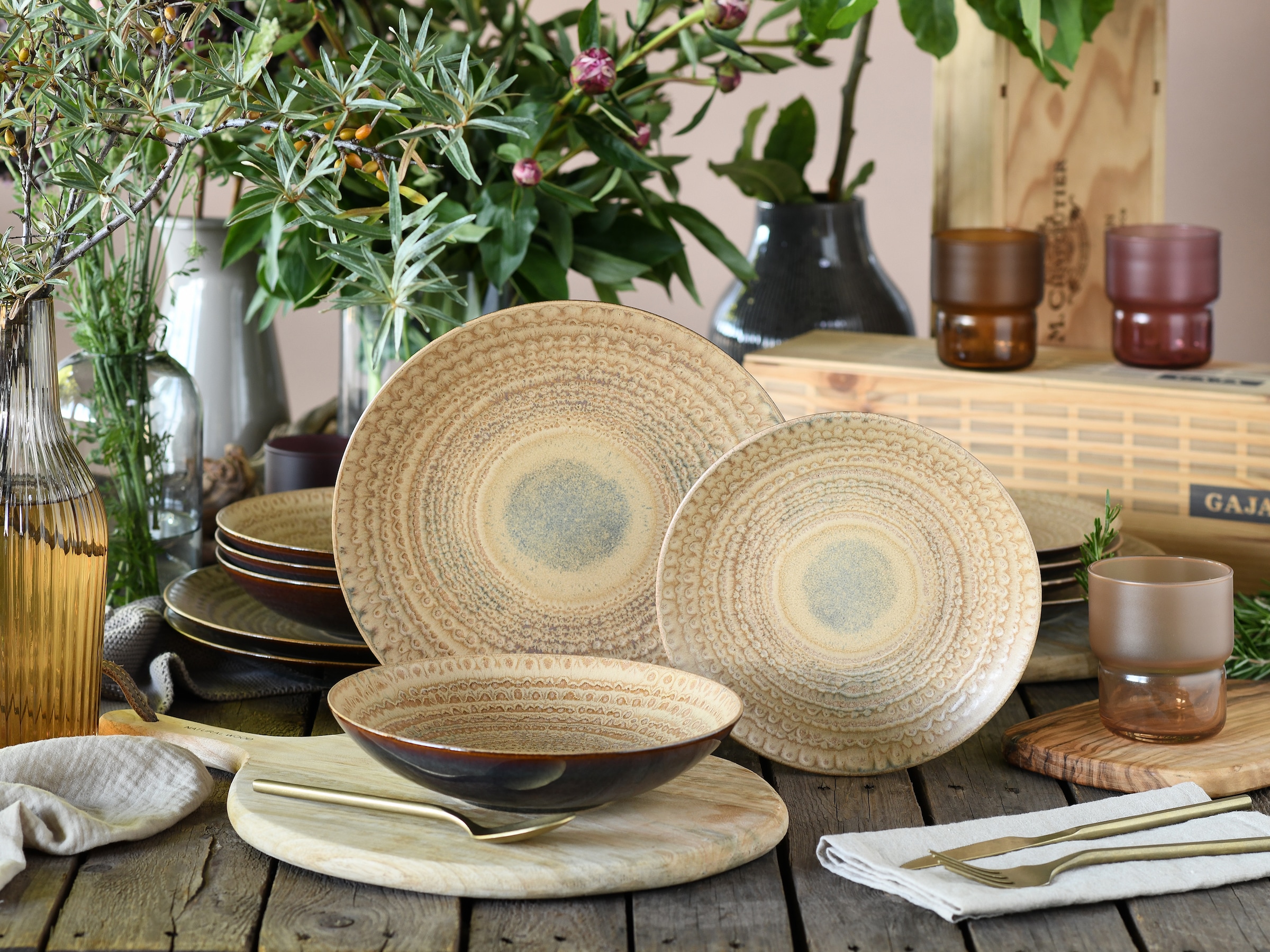 CreaTable Teller-Set »Neapel, Tellerset 12-tlg.« Edles Tellerset, Vulkanoptik