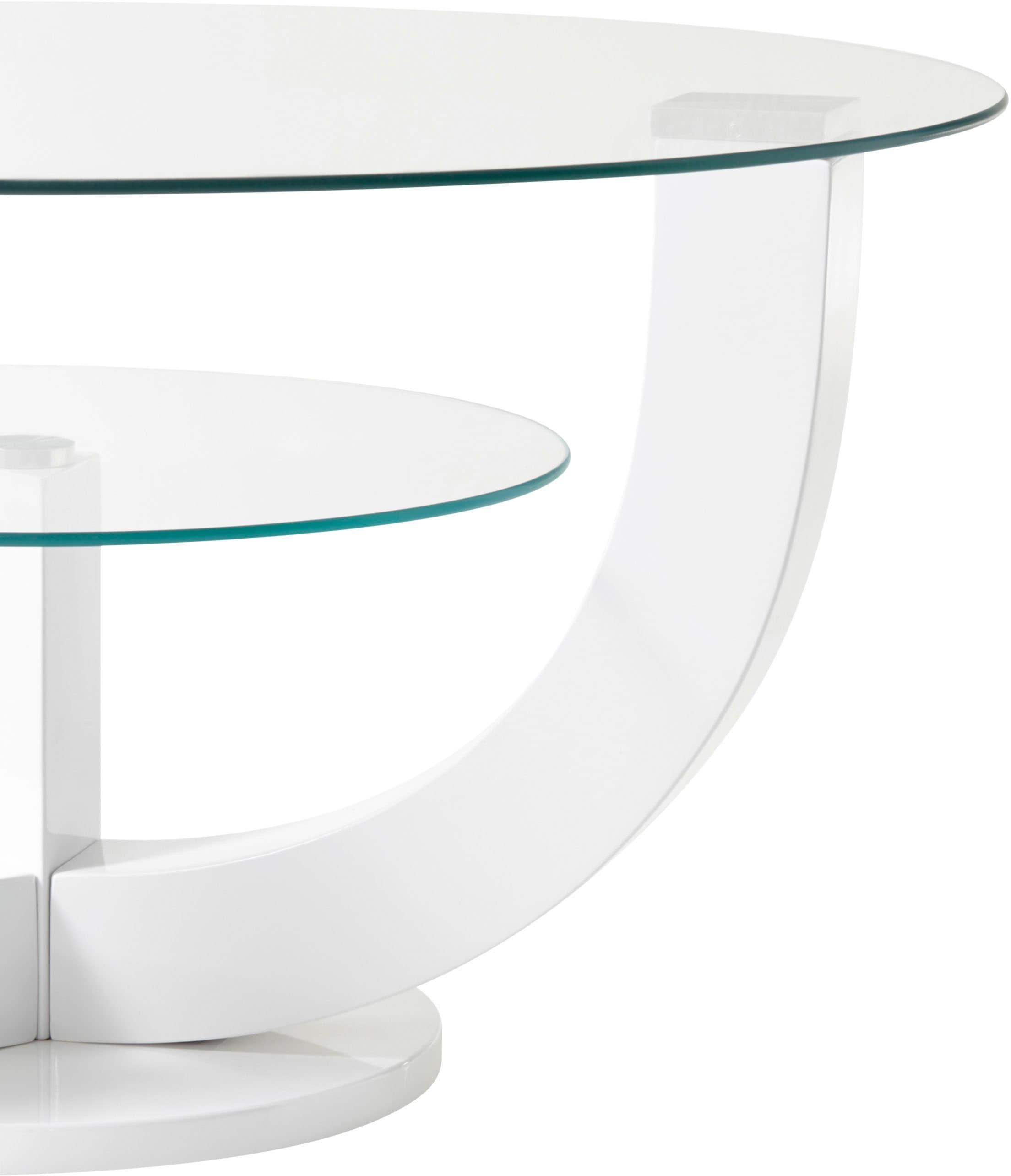 HBZ Couchtisch »Denver, TOPSELLER!«, (Couchtisch), rund mit Glas, Tisch -Gestell weiß hochglanz