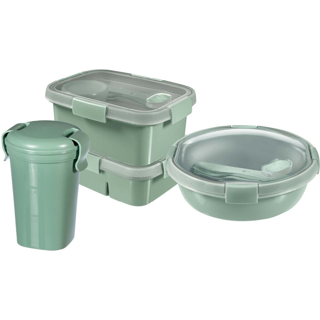 Curver Frischhaltedose »SMART ECO TO GO UNCH«, (Set, 4 tlg., bestehend aus 2 x Lunchbox rechteckig, 1 x Lunchbox rund, Becher), 100% Recyclingmaterial