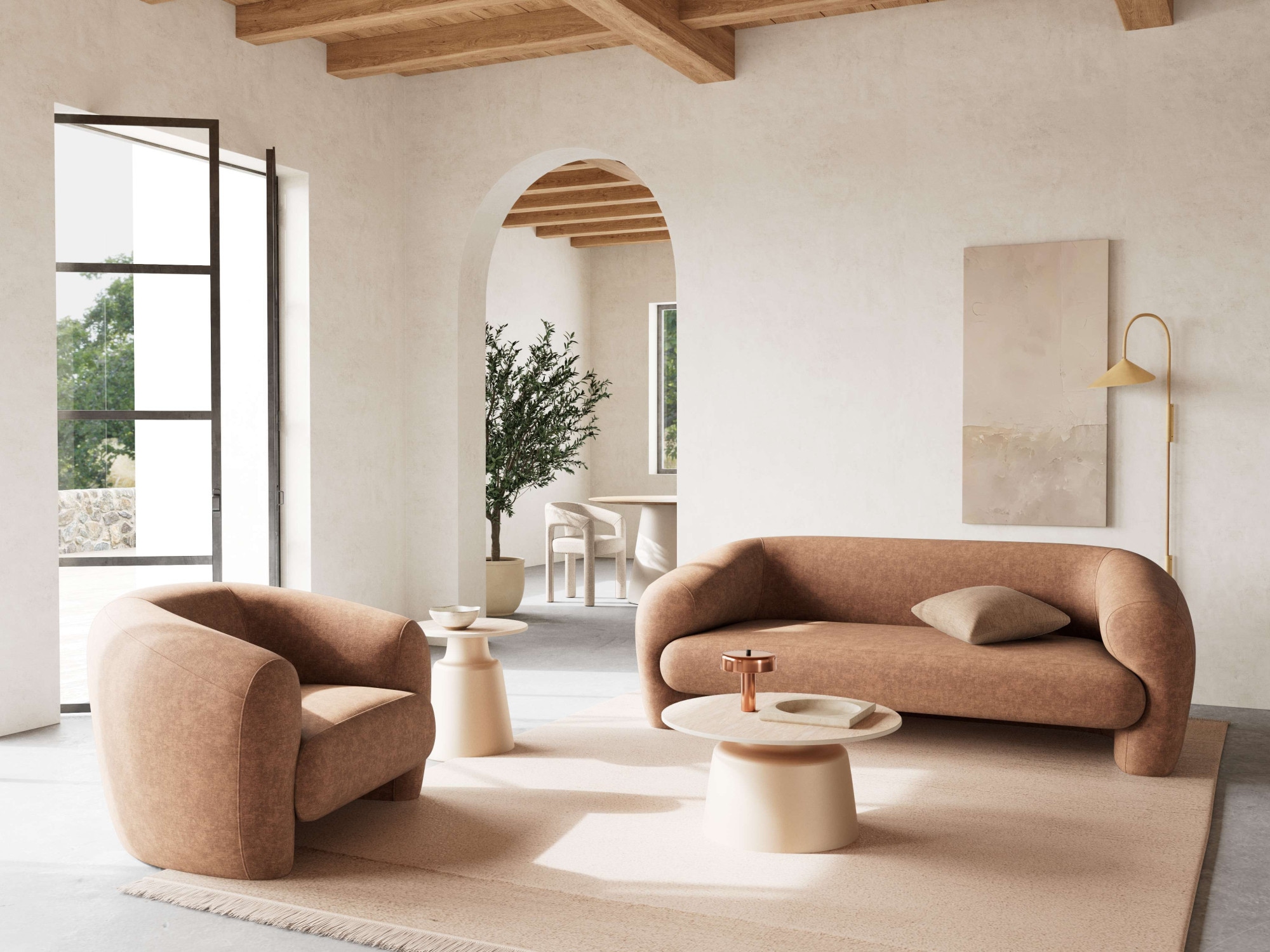 ACTONA GROUP Couchtisch »Kaffeetisch, Beistelltisch« Tisch, keramisch, Säule, Ø70x39cm