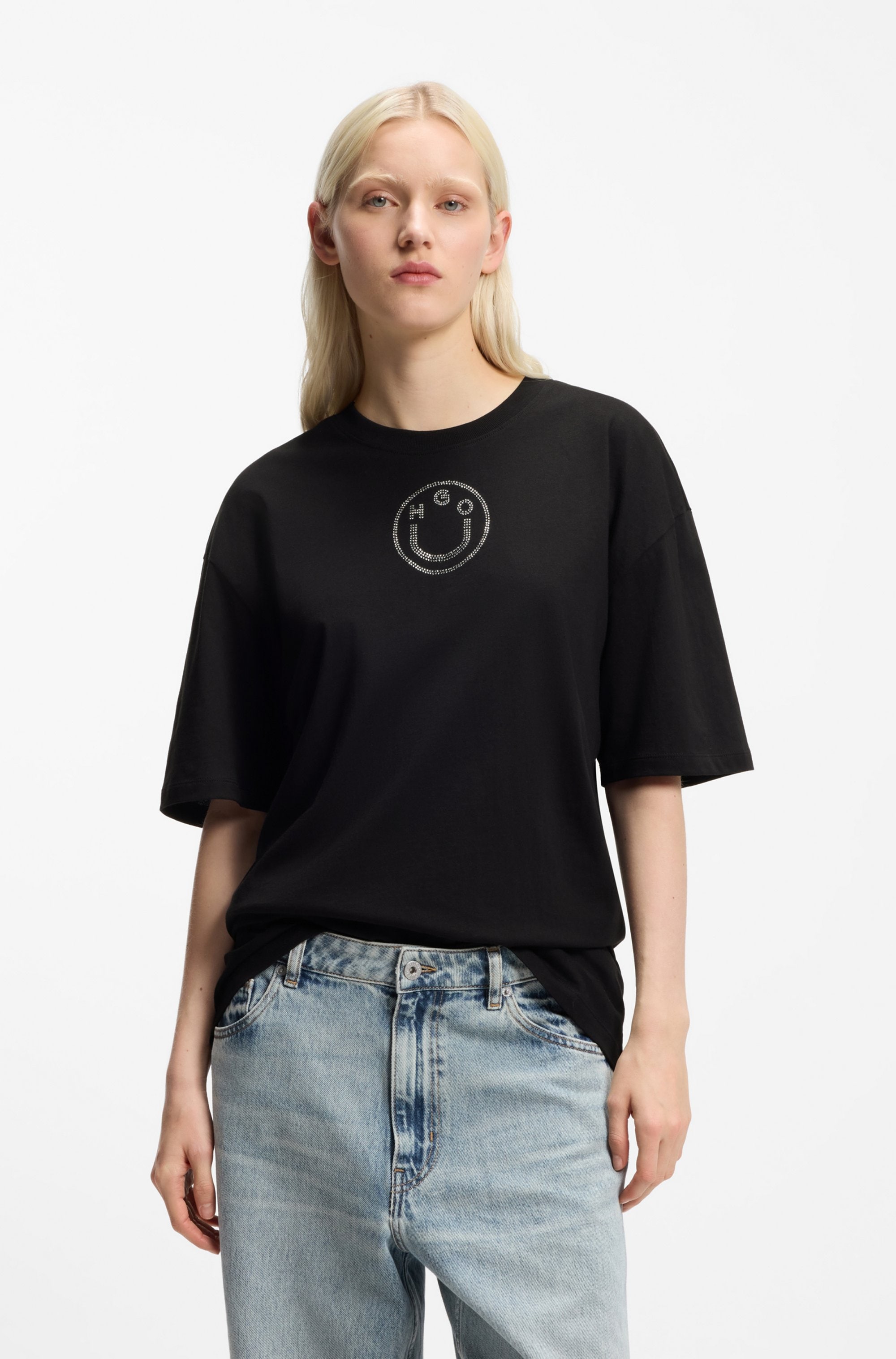 HUGO Blue T-Shirt »Oversized Tee« mit Strassbesatz