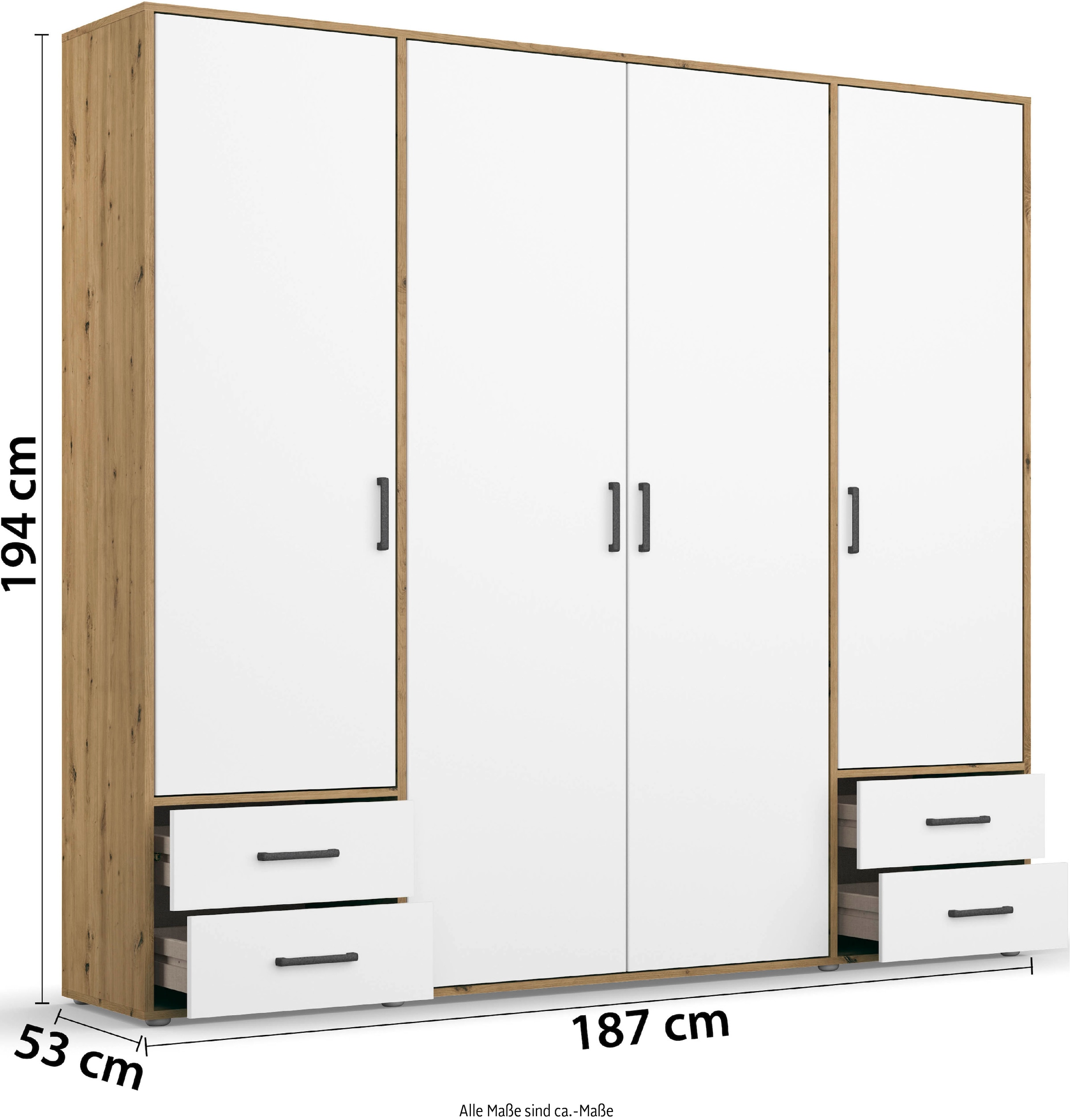 rauch Drehtürenschrank »Voyager, Kleiderschrank mit Außenschubkästen, Garderobe«, (in 3 verschiedenen Ausstattungen BASIC/CLASSIC/PREMIUM), Made in Germany