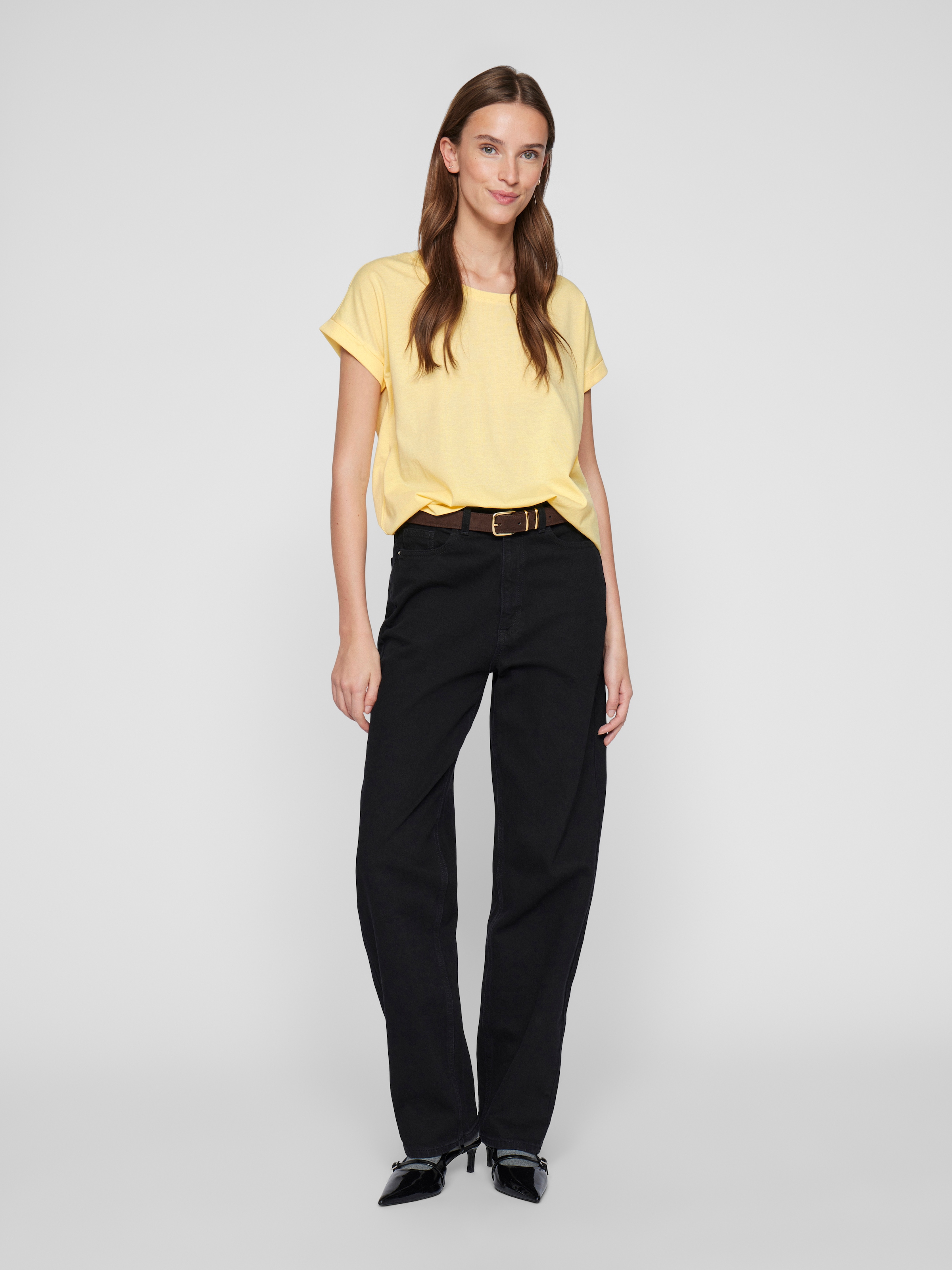 Vila Rundhalsshirt »VIDREAMERS NEW PURE T-SHIRT/SU-NOOS«, Basic Damen-T-Shirt mit Rundhalsausschnitt und umgeschlagenen Ärmeln