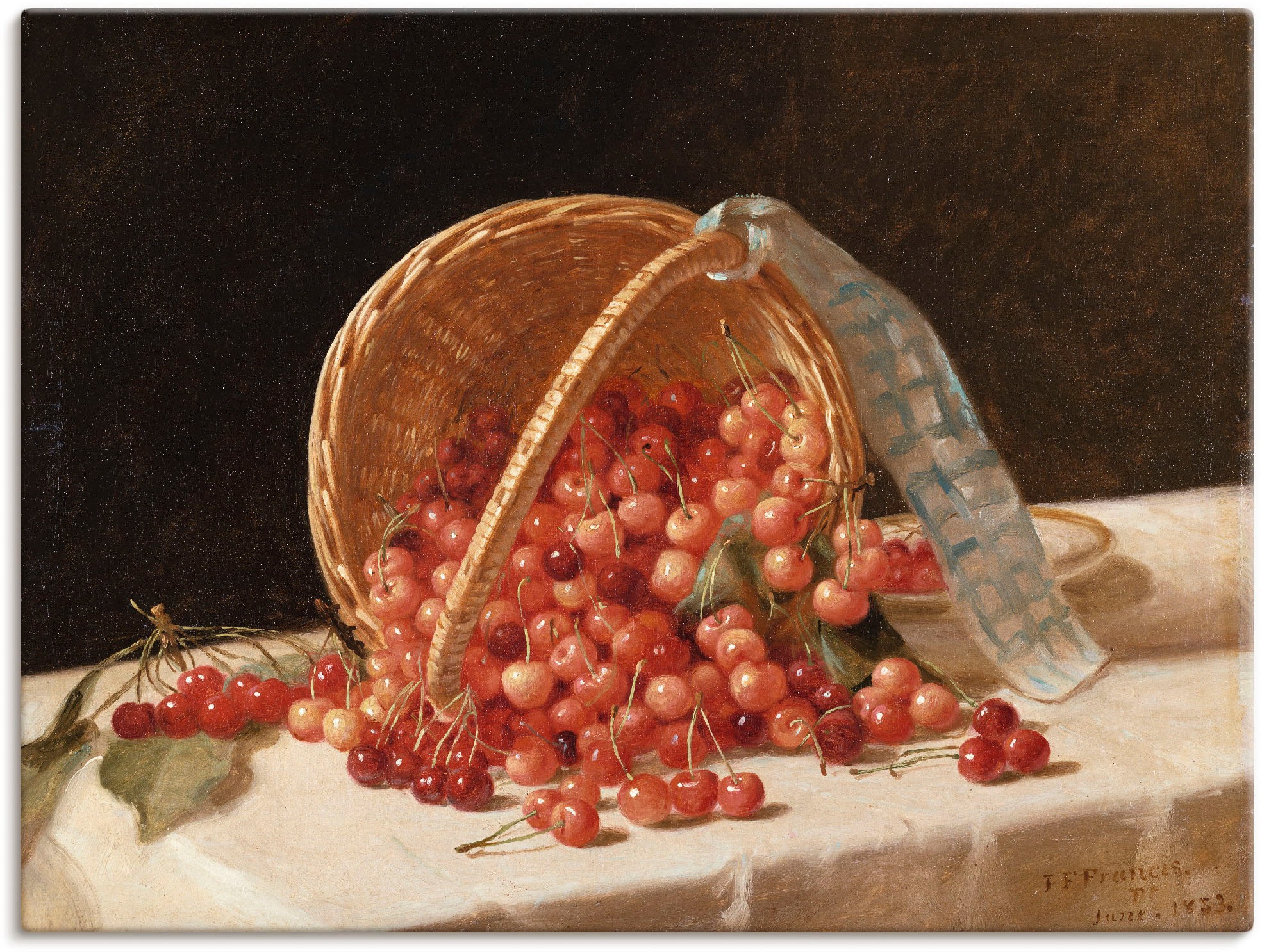 Artland Wandbild »Ein Korb mit Kirschen. 1853«, Arrangements, (1 St.), in vielen Größen & Produktarten -Leinwandbild, Poster, Wandaufkleber / Wandtattoo auch für Badezimmer geeignet