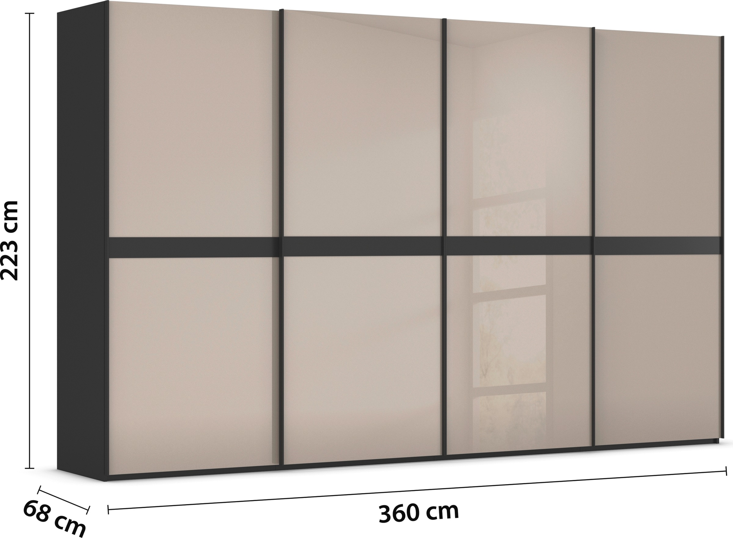 rauch Schwebetürenschrank »Kleiderschrank Schrank Garderobe Schlafzimmerschrank SCALE-LINE«, edle Optik mit Bauchbinde in Korpusfarbe mit Glasfront MADE IN GERMANY
