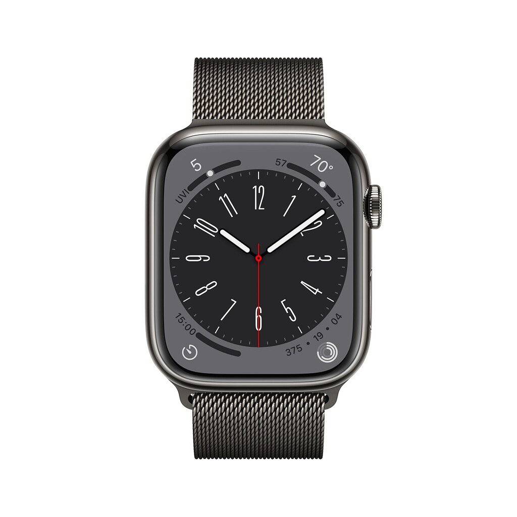 Apple Watch Series 8 GPS + Cellular, 45 mm Edelstahlgehäuse Graphit, Milanaise Armband