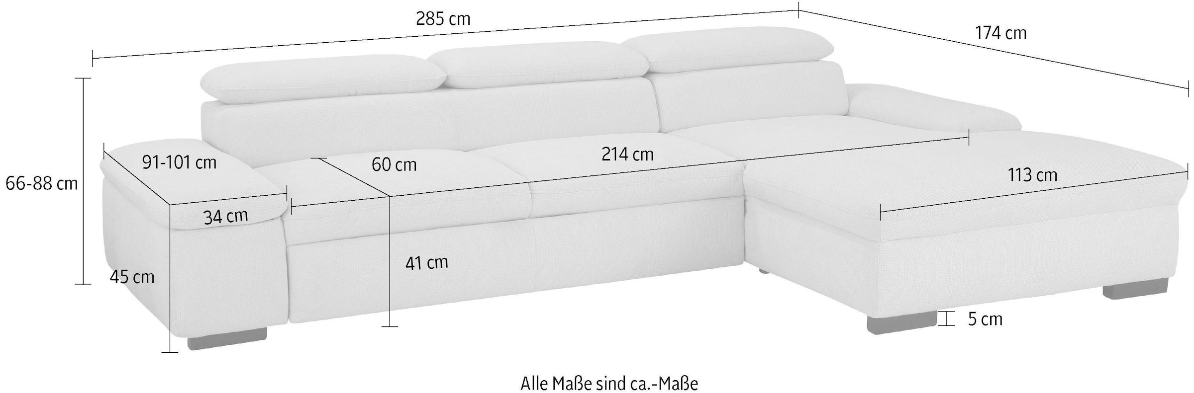 Home affaire Ecksofa »Alberto L-Form«, mit Kopfteilverstellung, wahlweise mit Bettfunktion
