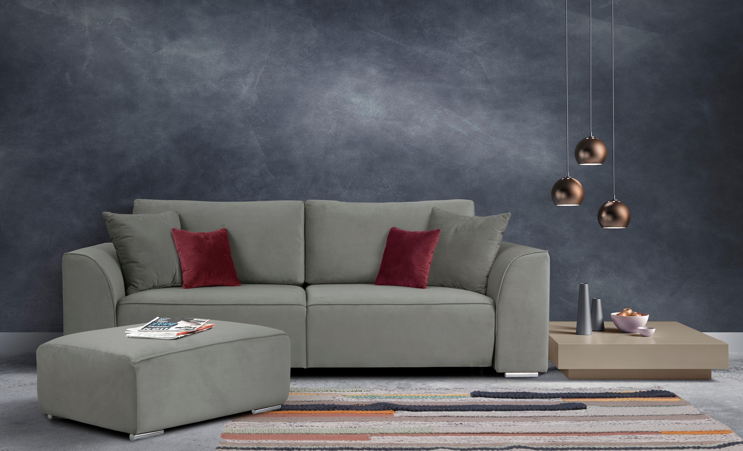 OTTO home 3-Sitzer »BEATRICE, B: 250 cm - wahlweise mit Bettfunktion« u. Bettkasten, incl. 2 Zierkissen