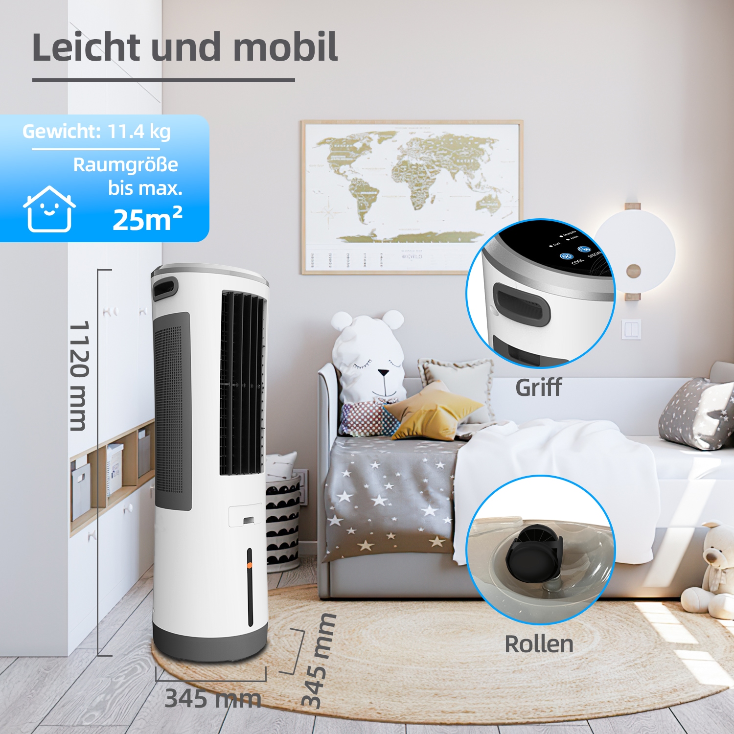 be cool Ventilatorkombigerät »Luftkühler mit Mückenabwehr 18l BC18AC2301IKF weiß/grau«, Mückenabwehr, Luftfeuchtigkeitskontrolle, Fernbedienung