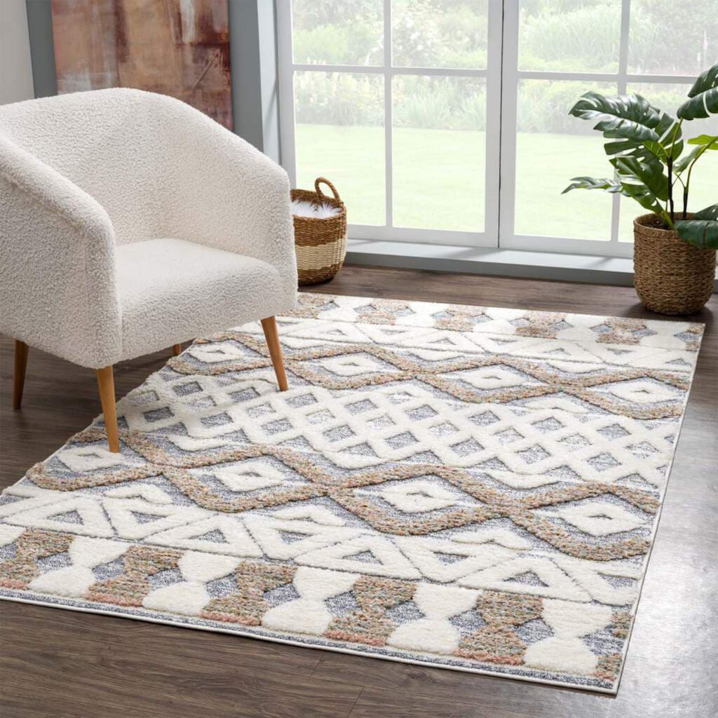 Carpet City Hochflor-Teppich »Focus 3050«, rechteckig, Boho-Teppich, besonders weich, 3D-Effekt, Rauten Design