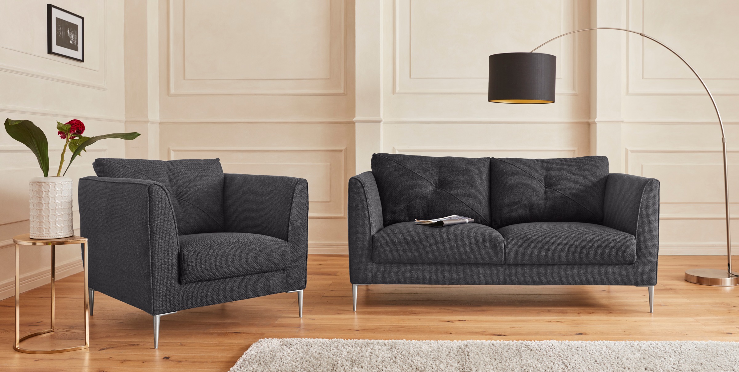 TRENDMANUFAKTUR Sessel »Chilltime, Loungesessel, Komfortsitzhöhe 46cm, Breite 85cm, bequem« mit eleganter Kreuznaht im Rückenkissen