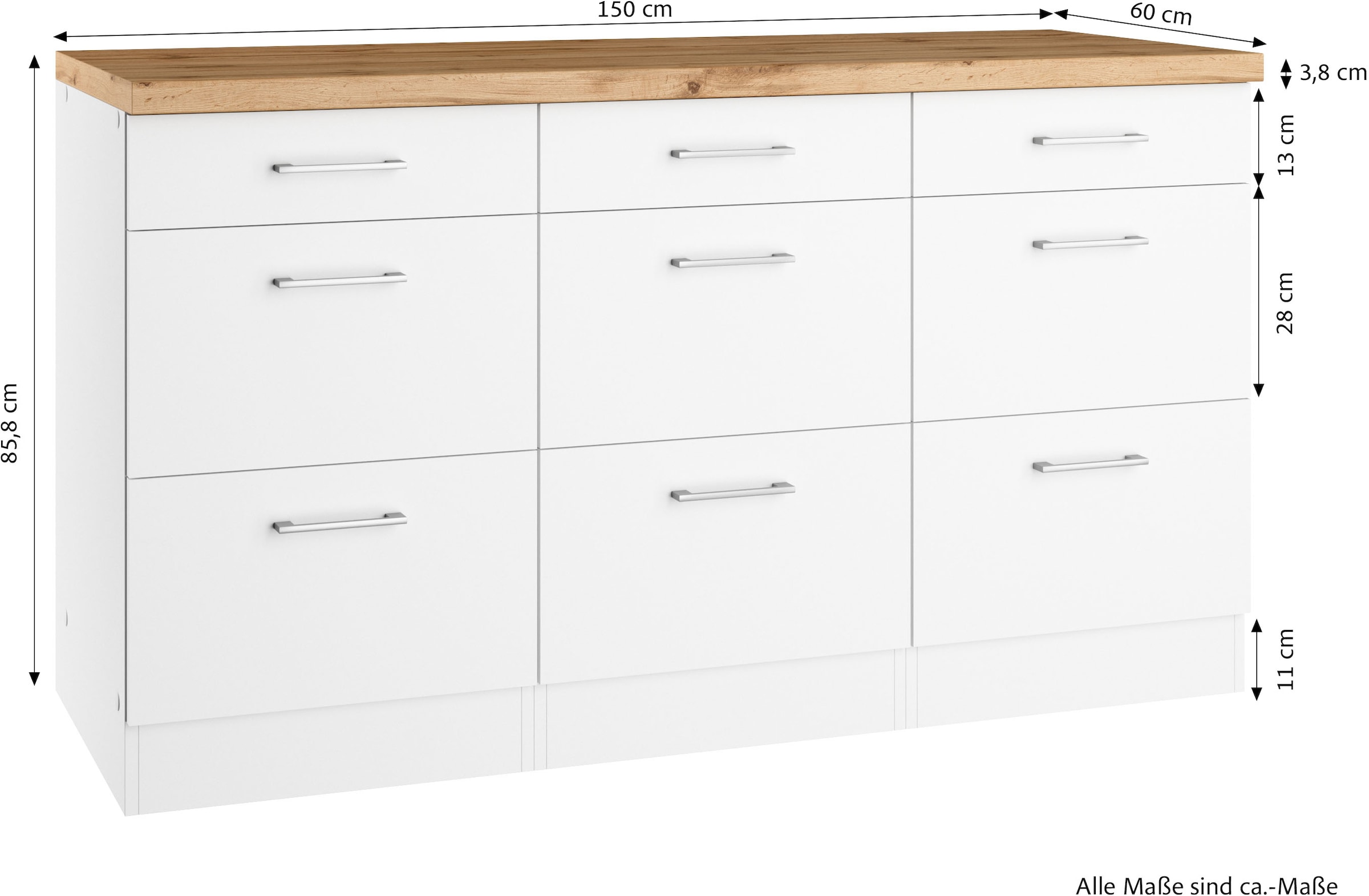 KOCHSTATION Unterschrank »KS-Milan«, HELD Möbel,Auszugschrank 150 cm, matte oder hochglänzende Fronten