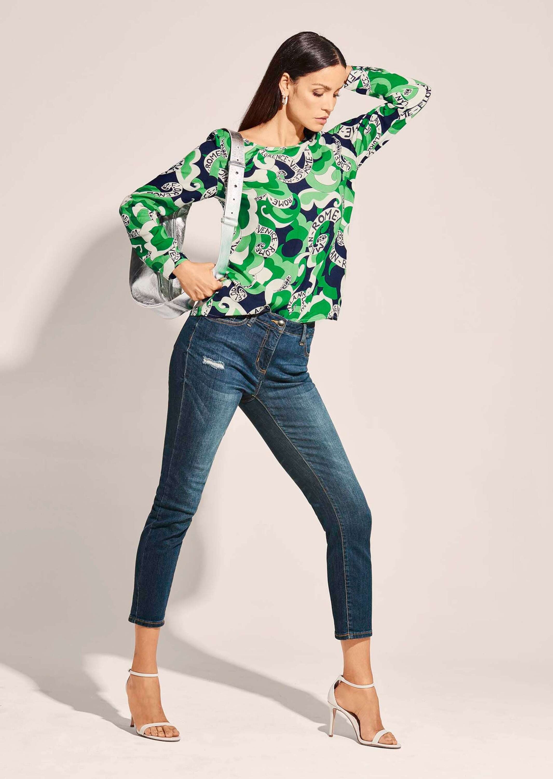 MADELEINE Kurzarmbluse »Bluse Statement-Bluse mit Städteprint«