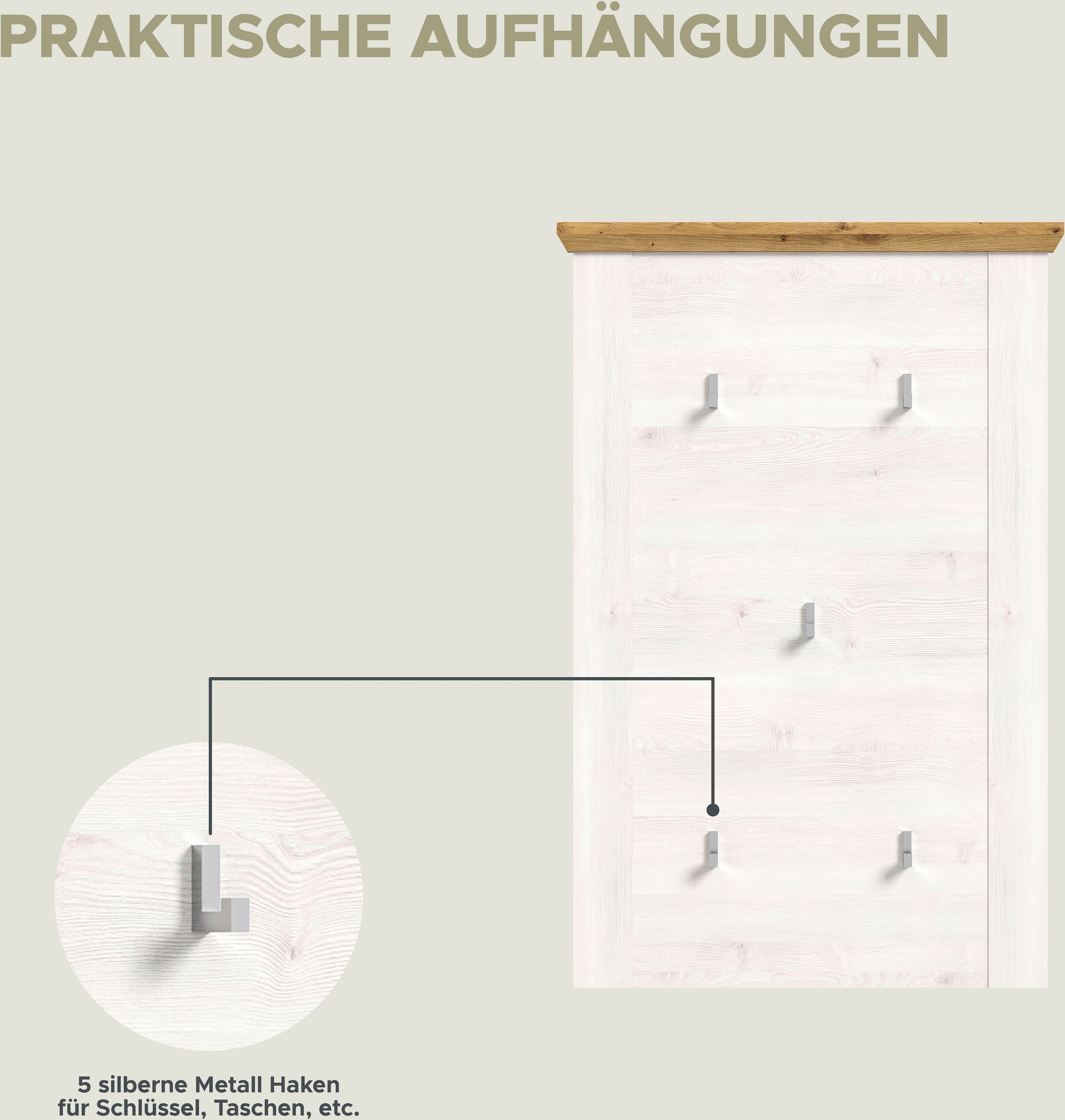 Home affaire Garderoben-Set »Cosenza, Breite ca. 175 cm, 2-farbig, 3-teilig, bestehend aus:«, (3 St.), Garderobenschrank, Sitzbank, Garderobenpaneel, in Landhausoptik