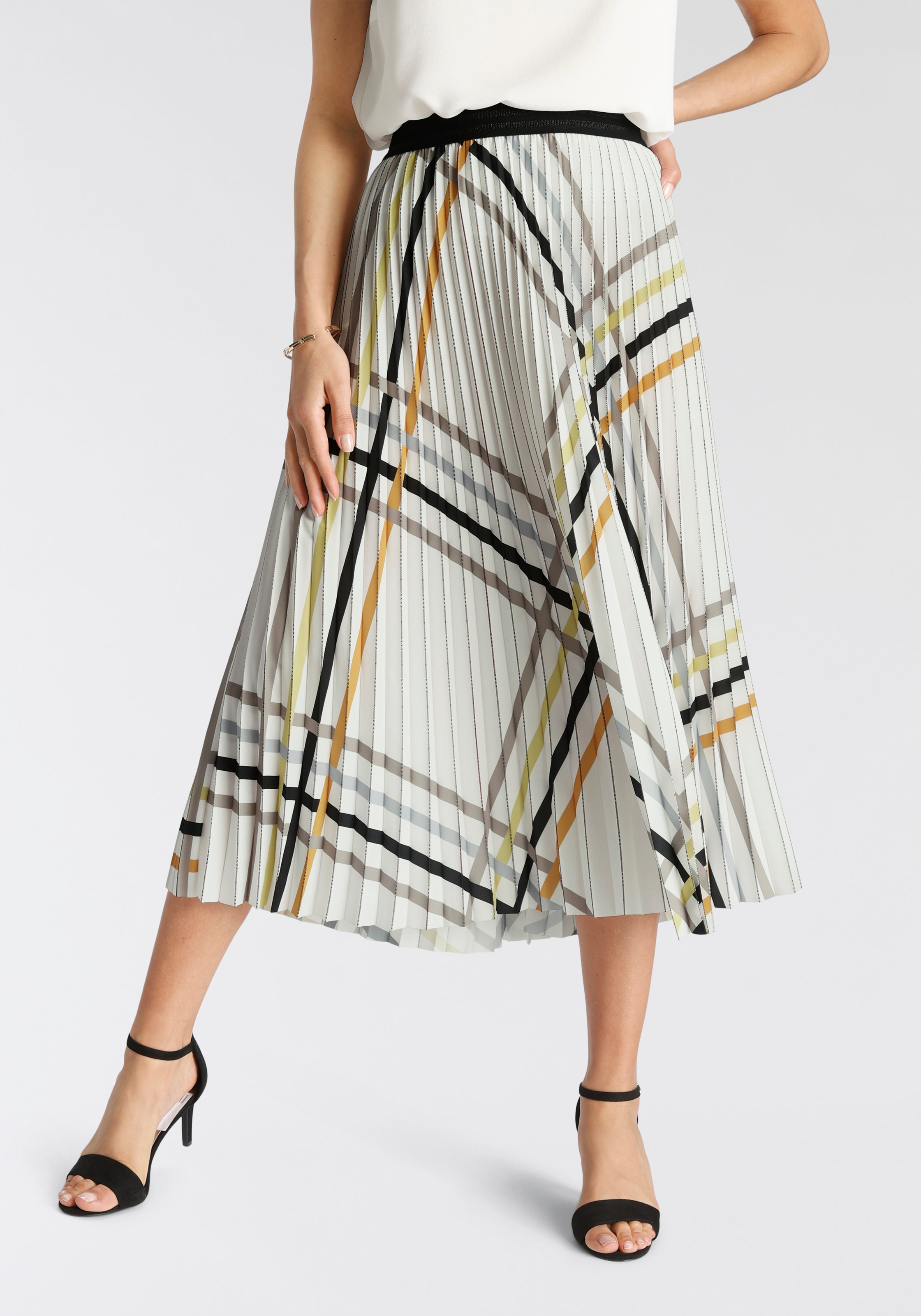 select! By Hermann Lange Plisseerock, aus Chiffon mit Streifenmuster
