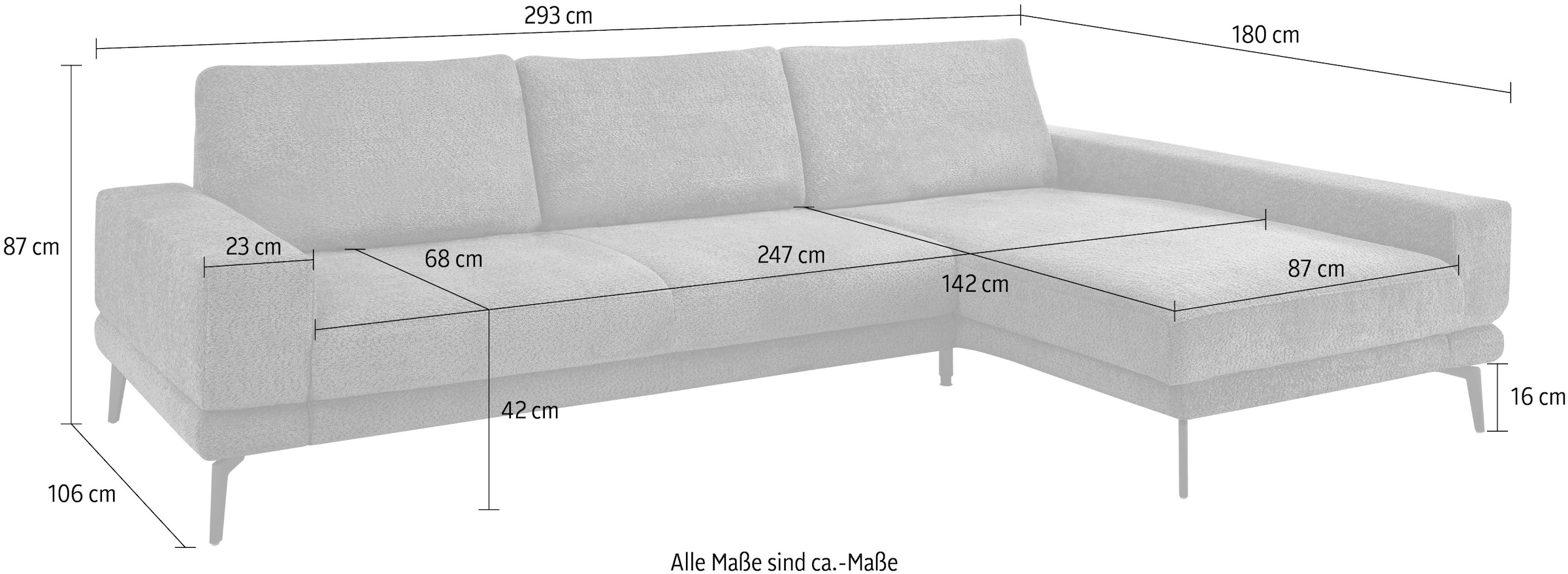 set one by Musterring Ecksofa »SO 3600 optimaler Sitzkomfort in Federkern o. Kaltschaum, 2 Sitzhöhen«, Sitzhöhe 42 cm, Federkern, B 293 x T 180 cm, Kama natur