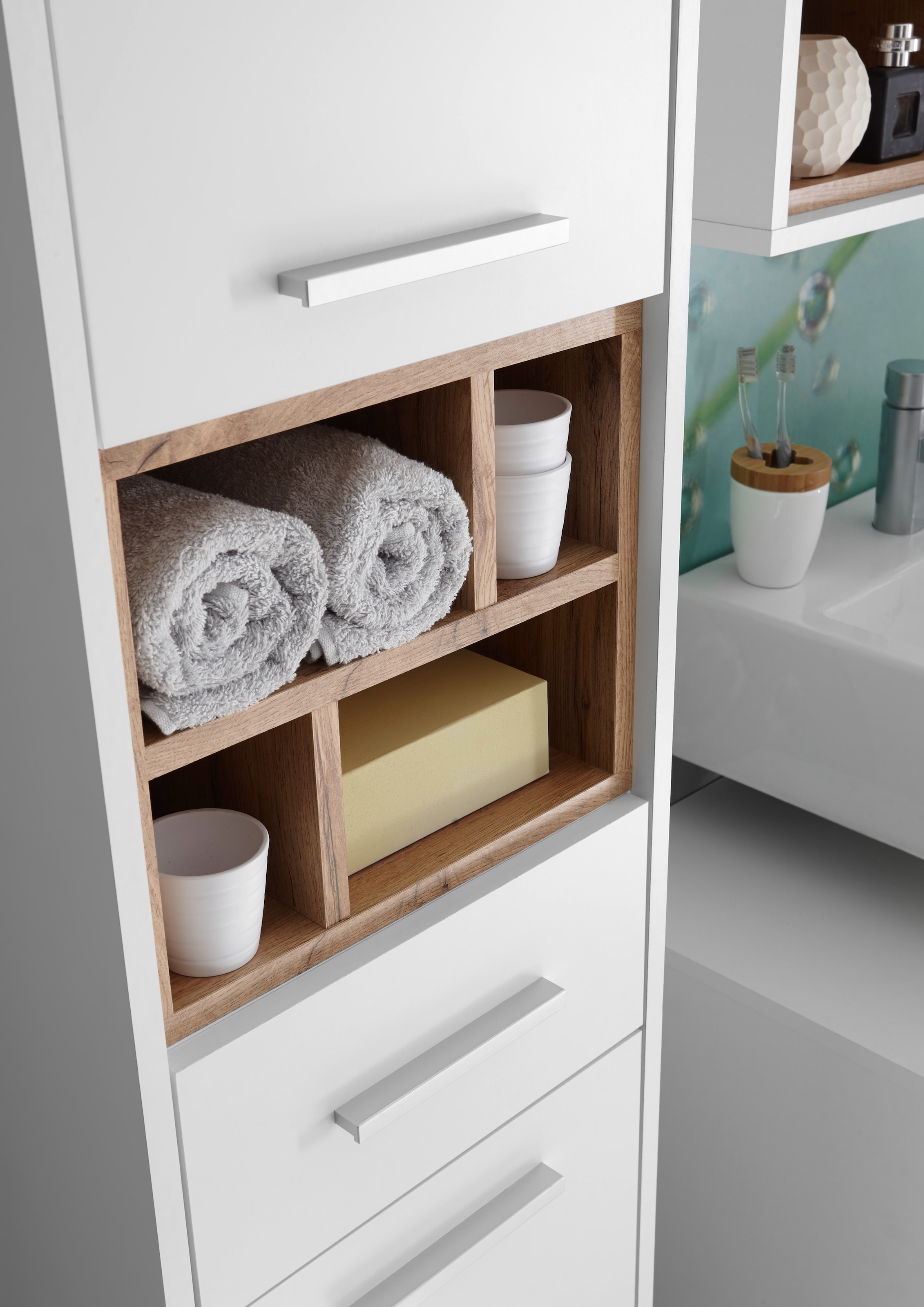 BASIC by Balculina Badmöbel-Set »Mila, Badezimmerset BxHxT 118x191x40 cm«, (3 St.), Breite 118 cm,Badezimmerset 3-tlg, FSC-Mix 70%