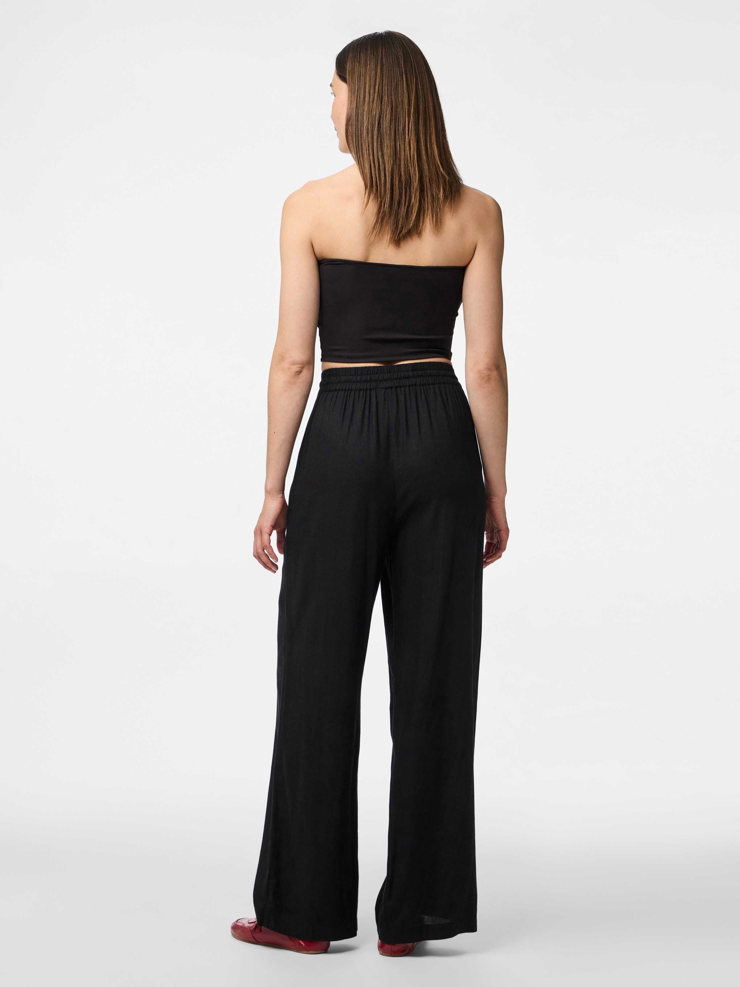 pieces Schlupfhose »PCPIA HW WIDE PANTS WVN NOOS«, mit Leinen