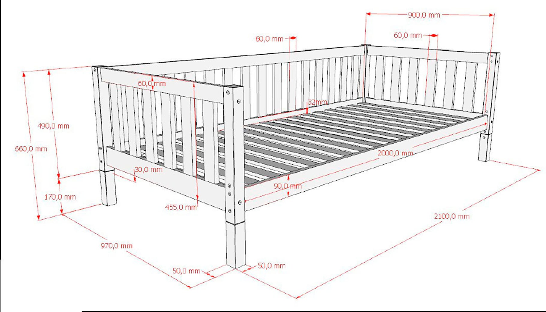 Vipack Hausbett »Dallas, Massivholzbett mit Dachaufbau umbaubar vom Boden- zum Daybett« inkl. Rolllattenrost und Sprossenumrandung, 90 oder 140x200 cm breit,  stabil und standfest gebaut, wahlweise Kiefer massiv natur oder weiß
