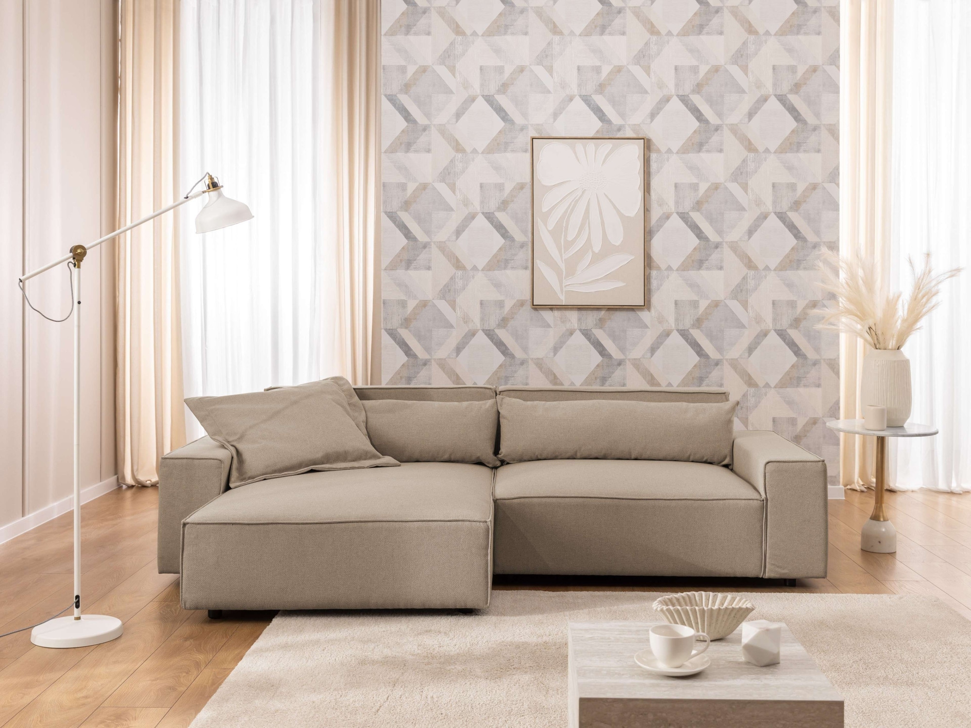 OTTO home Ecksofa »KINLEE Design-Sofa mit Recamiere rechts/links, Maße B/T/H 251/144/70cm« L-Form mit Wellenunterfederung, ohne Bettfunktion, modern und beguem