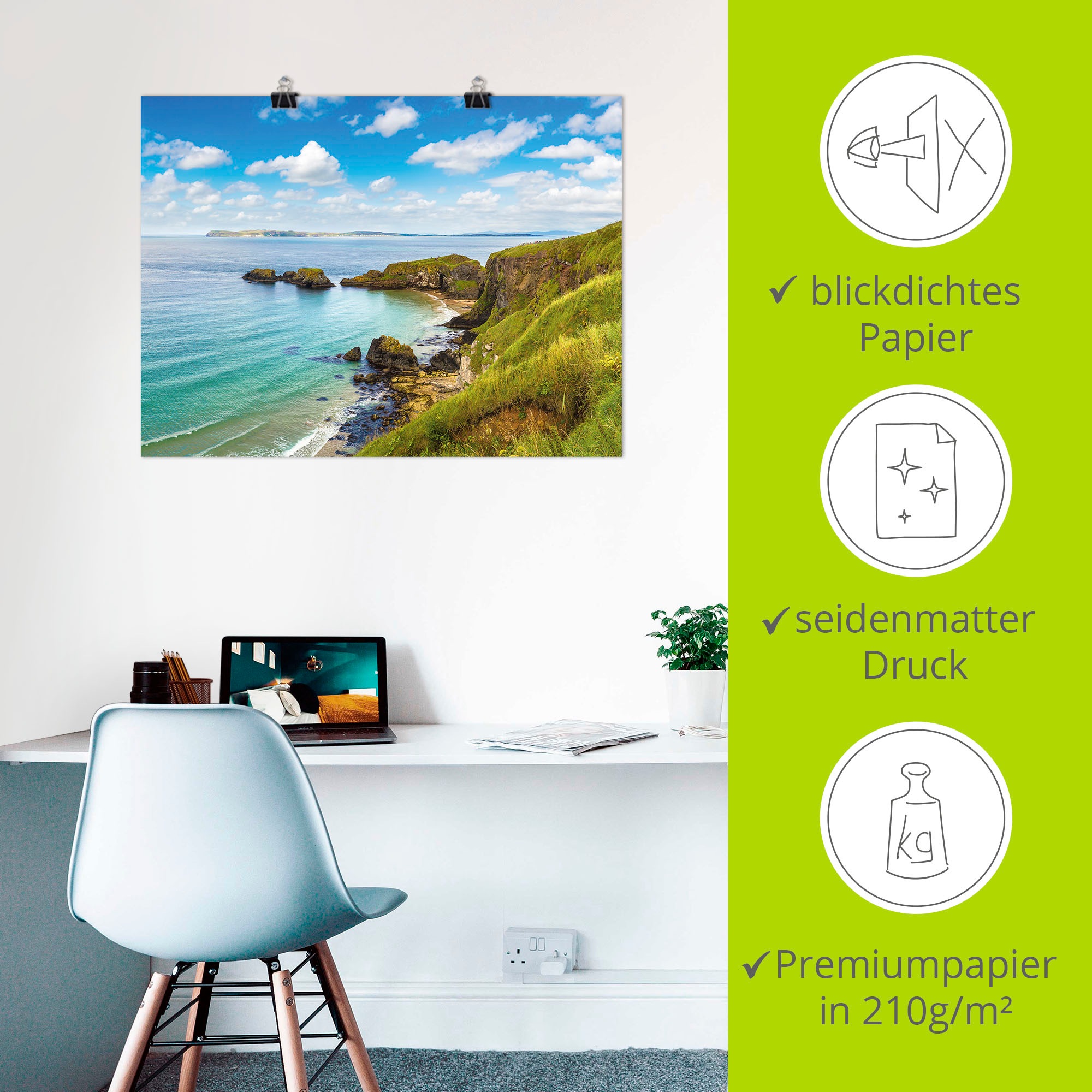 Artland Wandbild »Küstenweg in Carrick-a-Rede«, Gewässer, (1 St.), als Leinwandbild, Poster in verschied. Größen