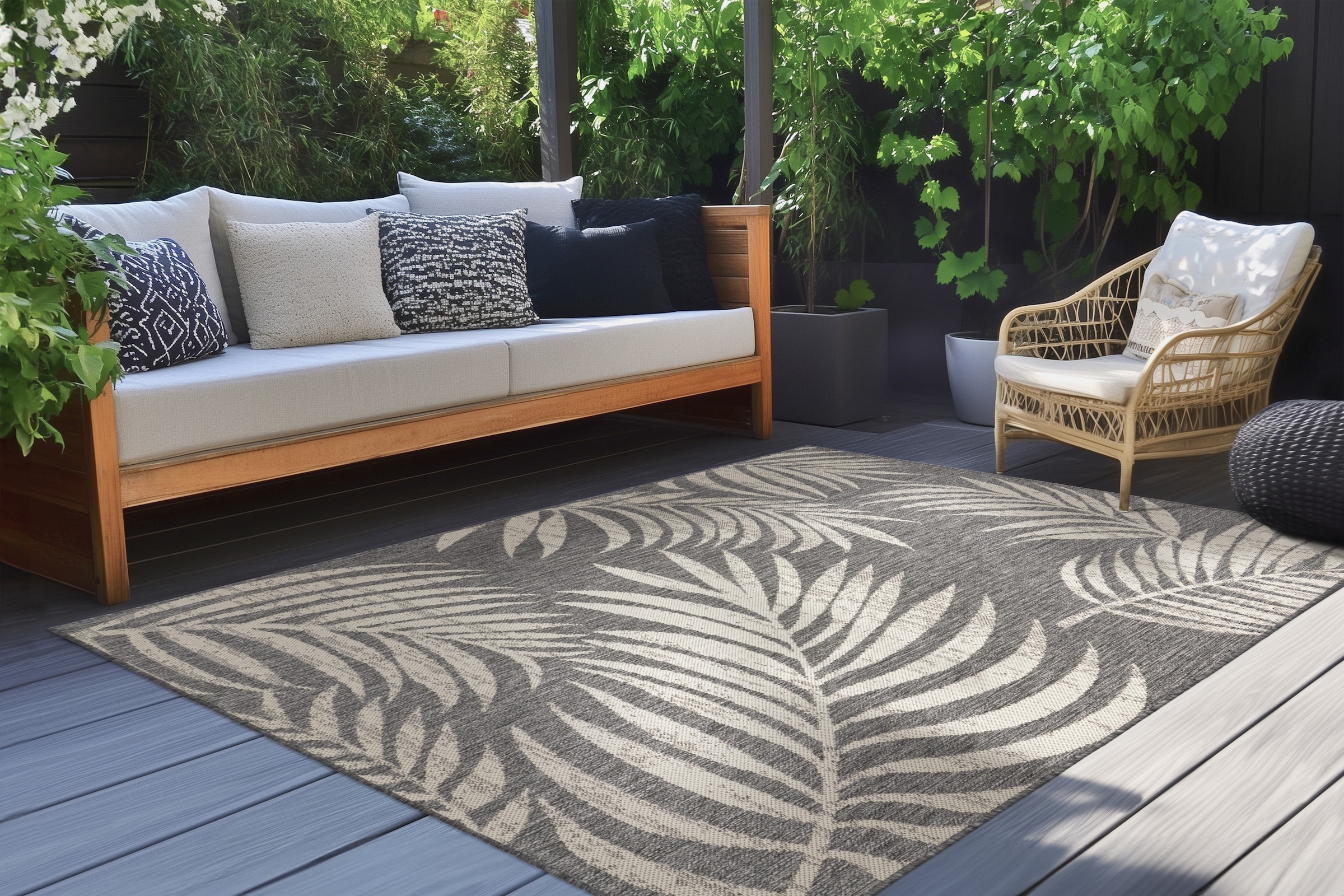 Kayoom Teppich »Nibru 725« rechteckig 5 mm Höhe Flachgewebe, In- und Outdoor geeignet, schnell trocknend, floral