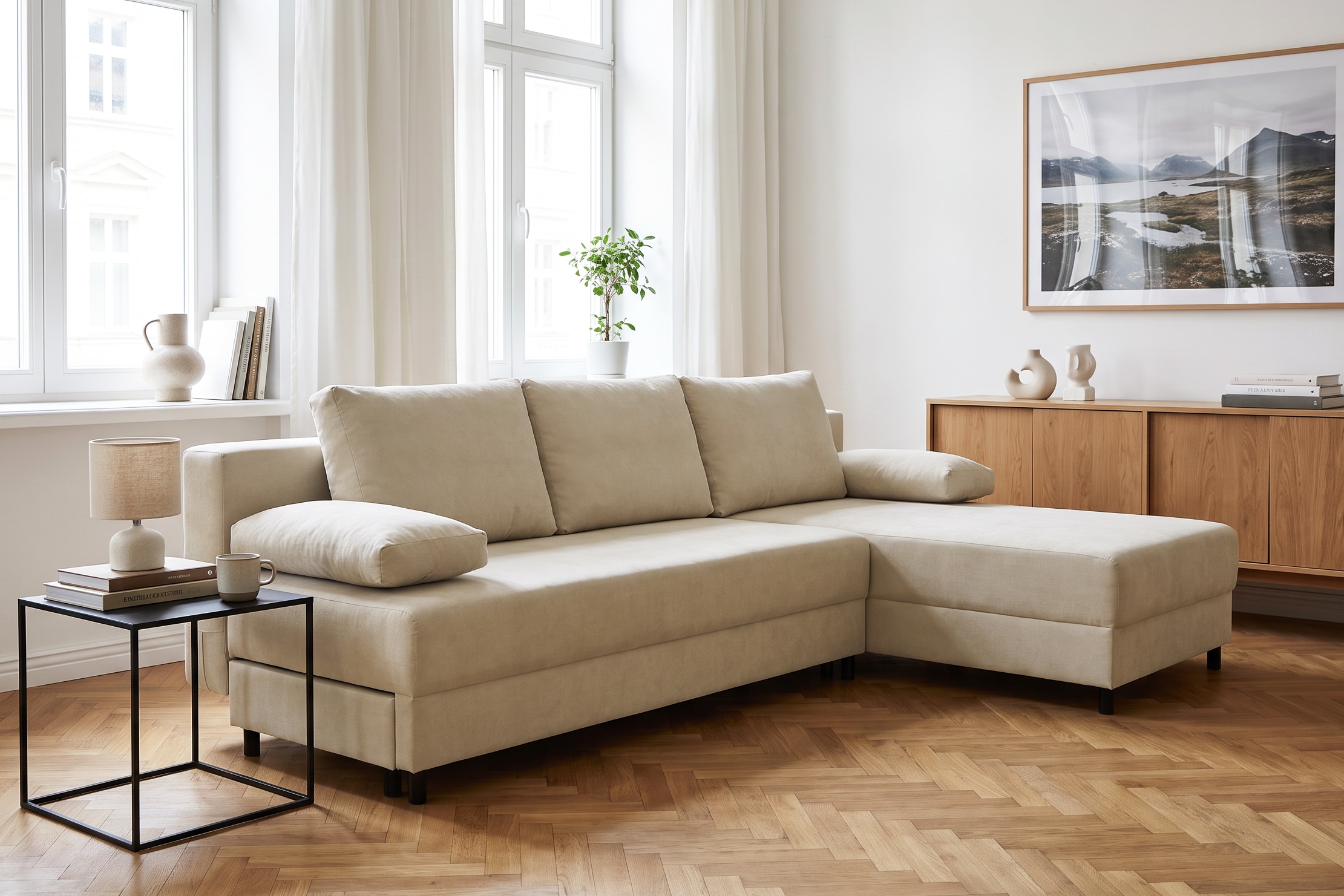 OTTO home Schlafsofa »ONNIKO Ecksofa L-Form, Breite: 240 cm, Feinstruktur-Bezug« mit Bettfunktion & Bettkasten (Liegefläche 120 cm / 240 cm)
