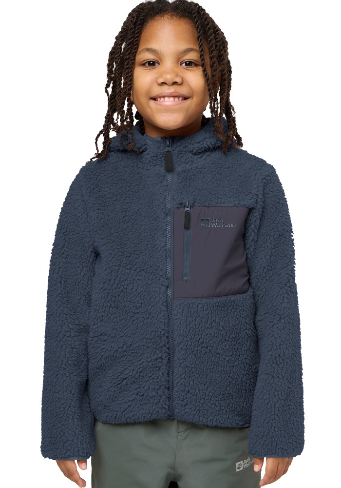 Jack Wolfskin Fleecejacke »ICE CURL HOOD JACKET K« mitKapuze Wärmend in blau, Größe 176