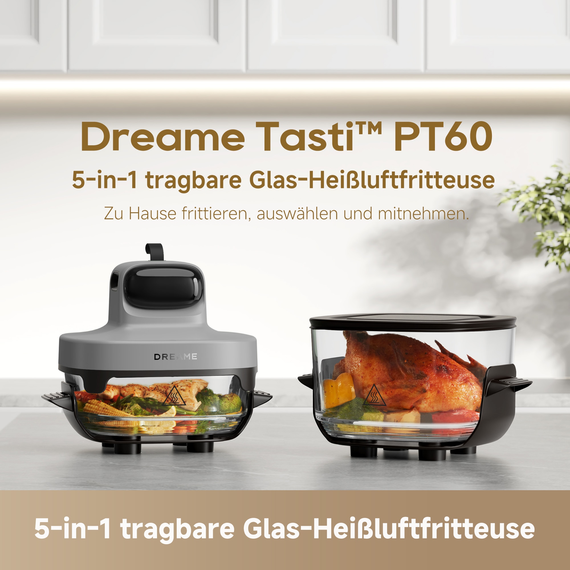 Dreame Heißluftfritteuse »Tasti PT60« 1500 W 2 Glasbehälter, 1500 Watt, Fritierplatte
