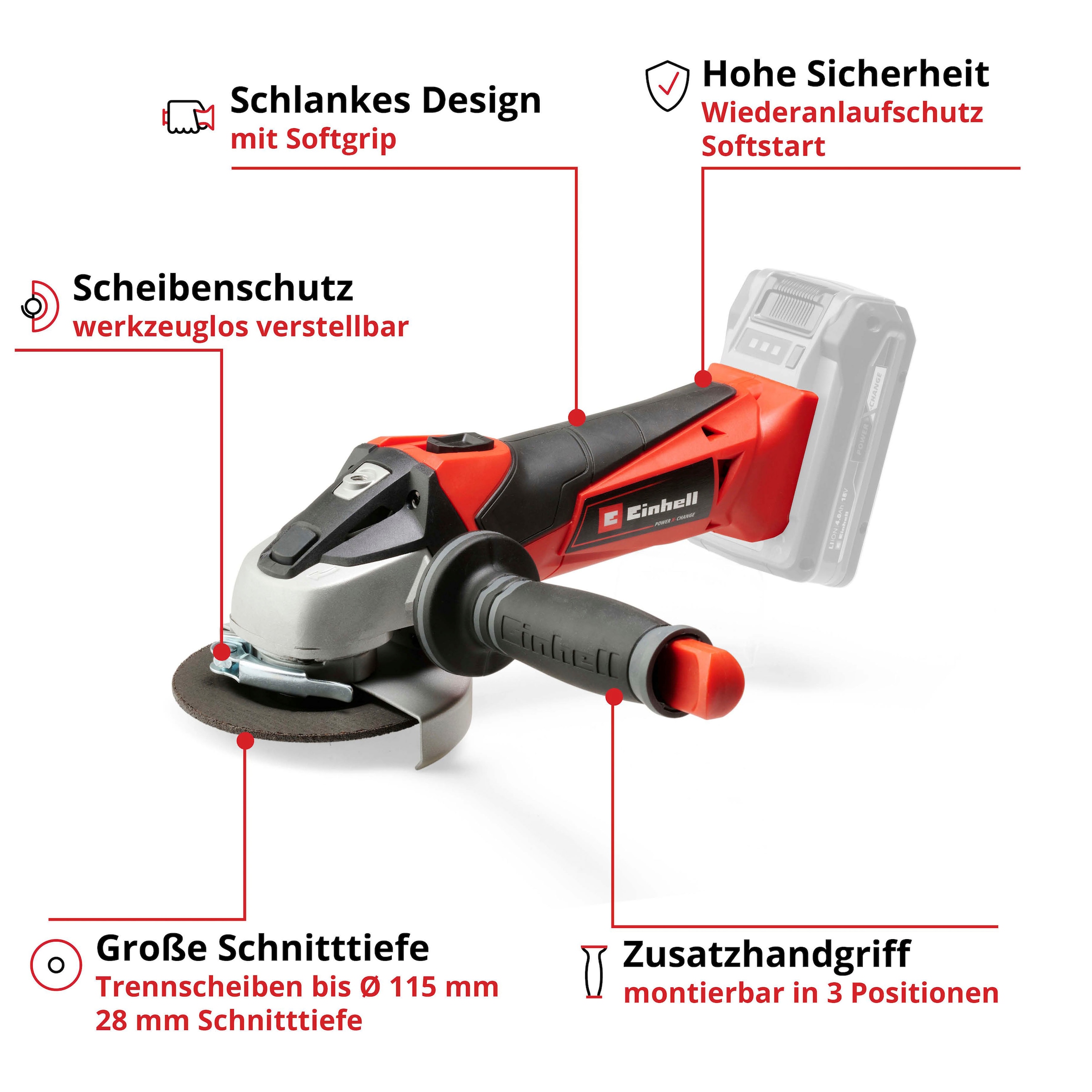 Einhell Akku-Winkelschleifer »TE-AG 18 Li-Solo«, Power X-Change, 115 mm, 18 V, ohne Akku