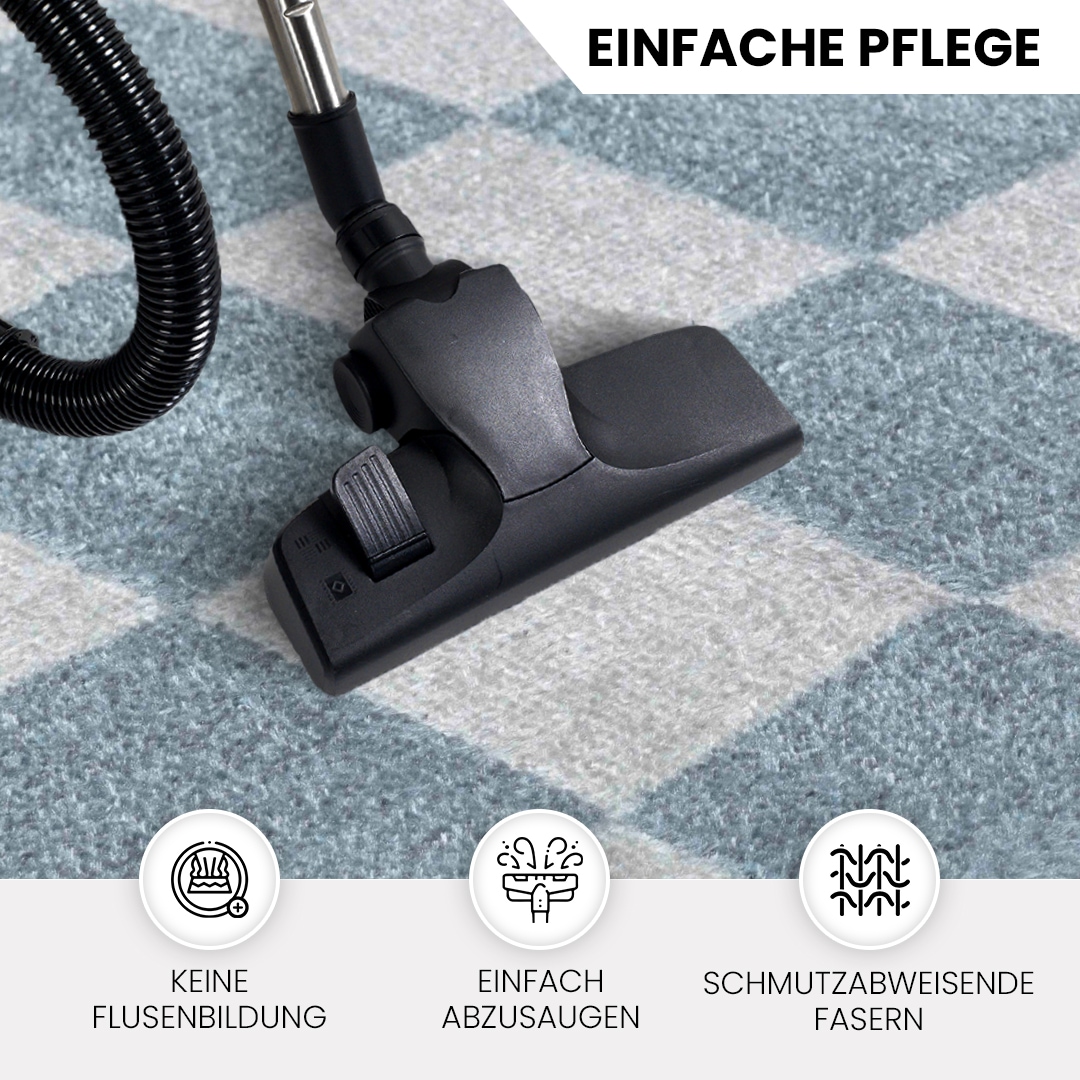 Livabliss Teppich »CLEVELAND« rechteckig 6 mm Höhe Maschinenwaschbarer Teppich mit Karomuster, Kurzflor Wohnzimmerteppich