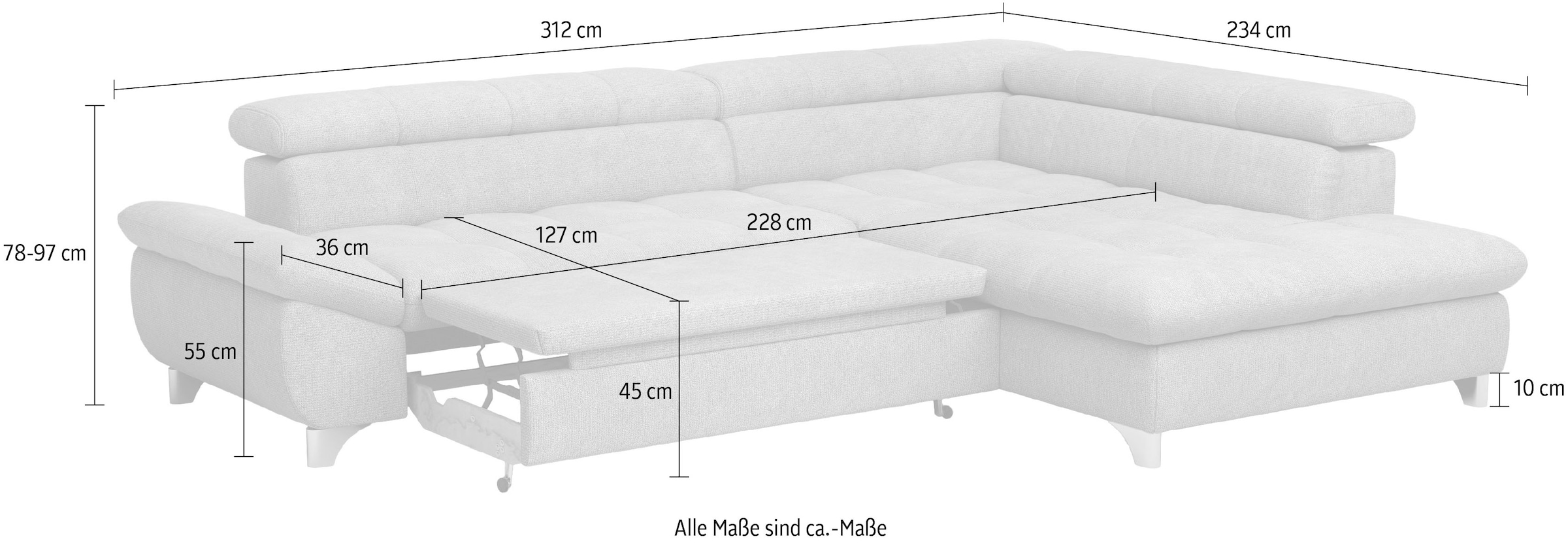 COTTA Ecksofa »Gemini L-Form«, mit Kopfteilverstellung, wahlweise mit Bettfunktion