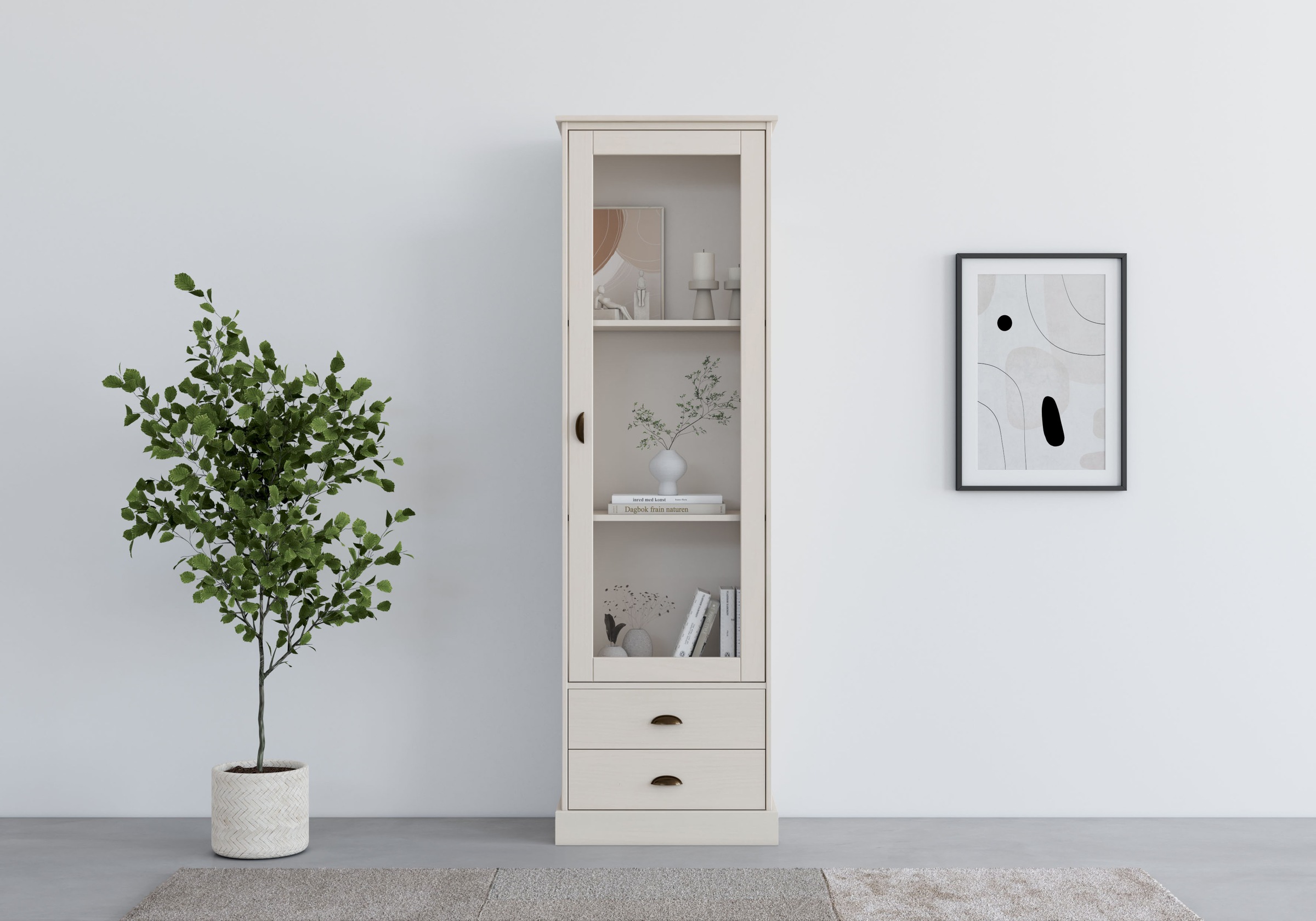 Home affaire Vitrine »Schröder«, mit 1 Schiebetür, 2 Schubkästen, aus massivem Kiefernholz, Breite 55cm