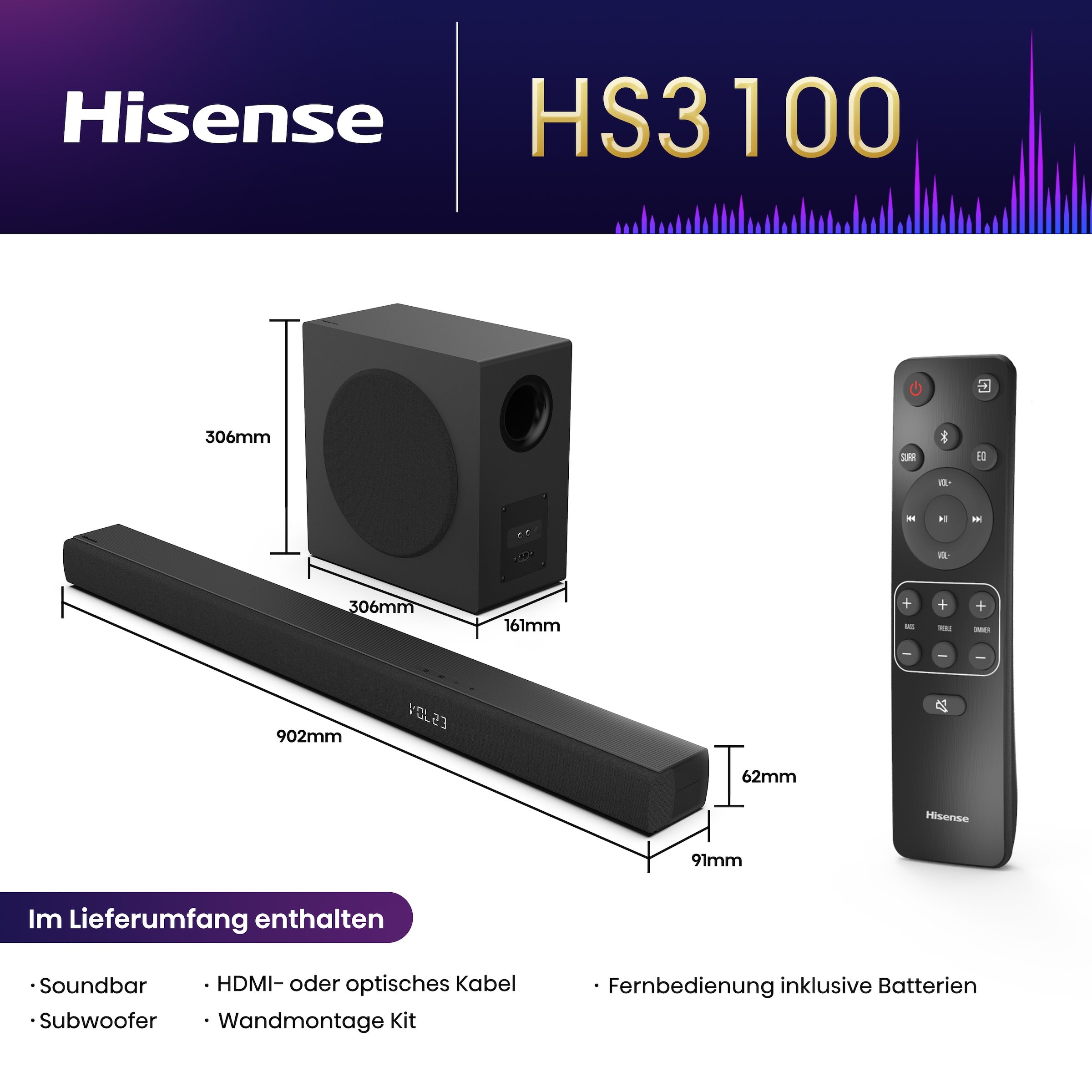 Hisense 3.1 Soundsystem »HS3100«, (1 St.)