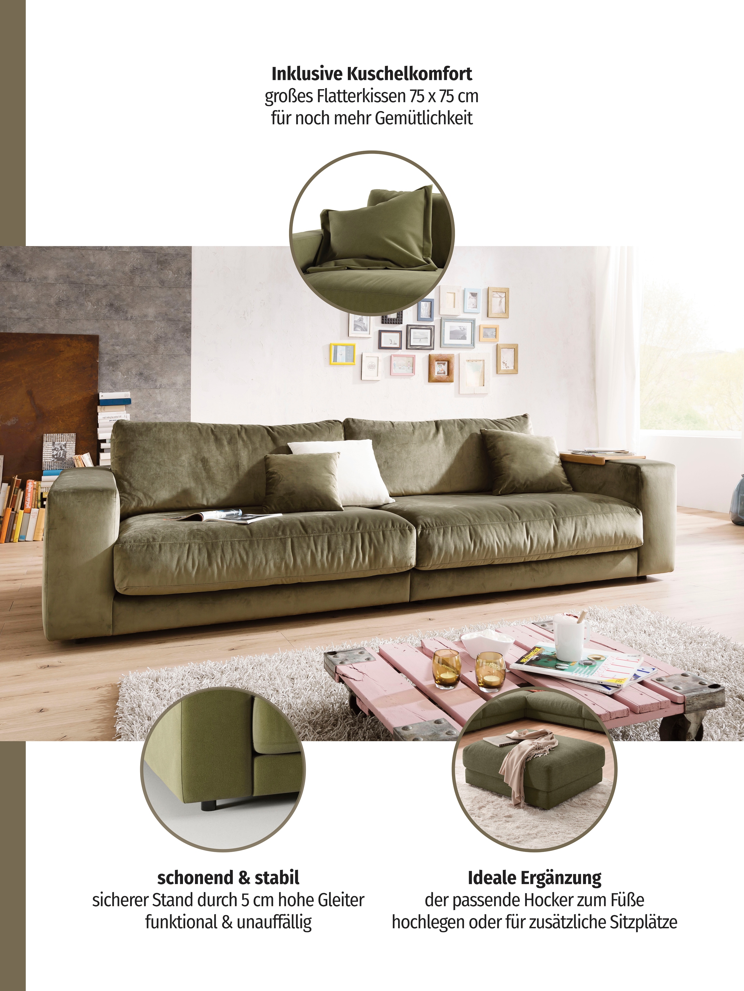 3C Candy Big-Sofa »Enisa II«, incl. 1 Flatterkissen, Wahlweise mit Flecken-Schutz-Bezug Easy care