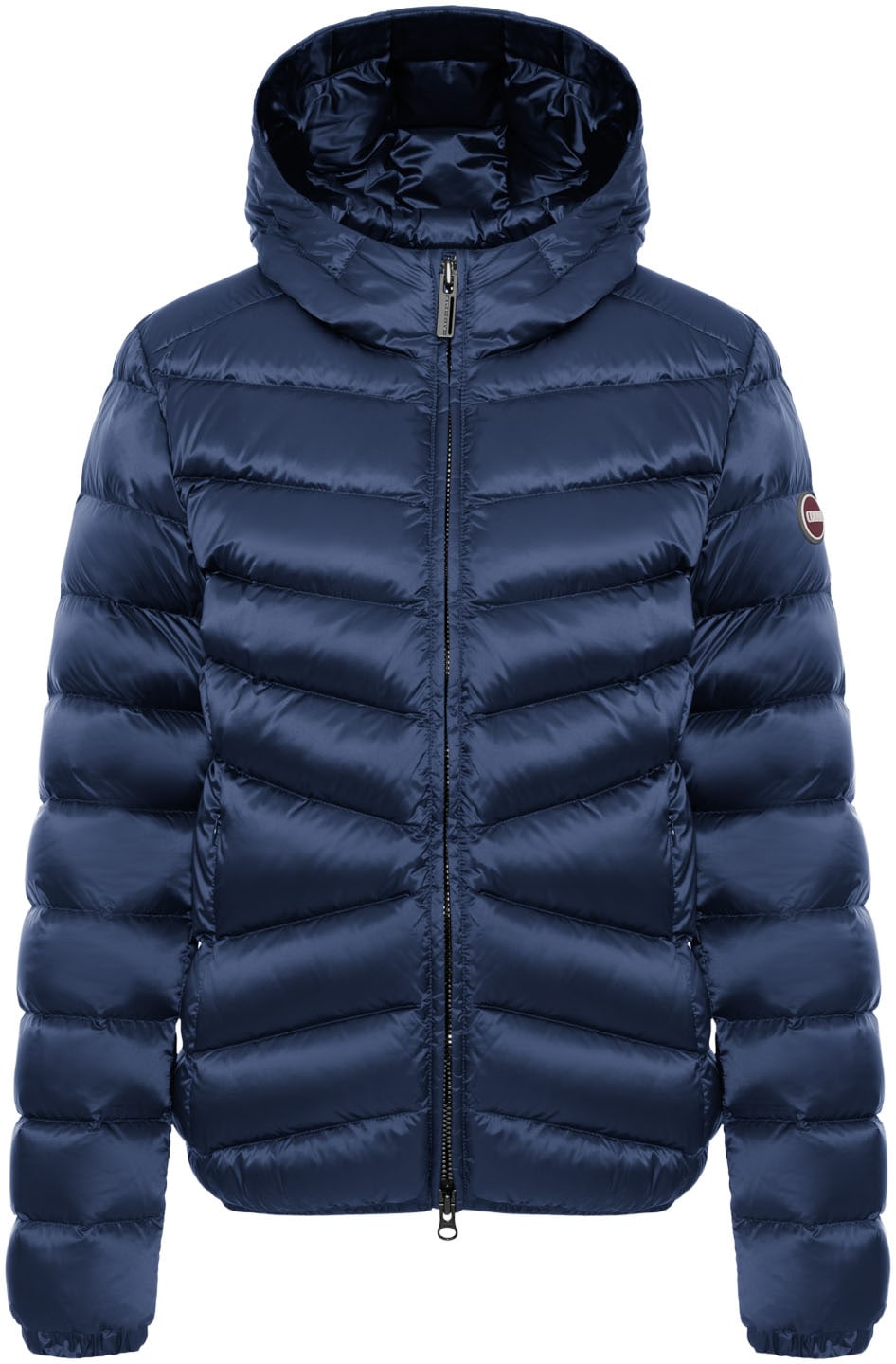 Colmar Daunenjacke mit Kapuze mit glänzendem Finish, schmale Passform, 2-Wege-Zipper