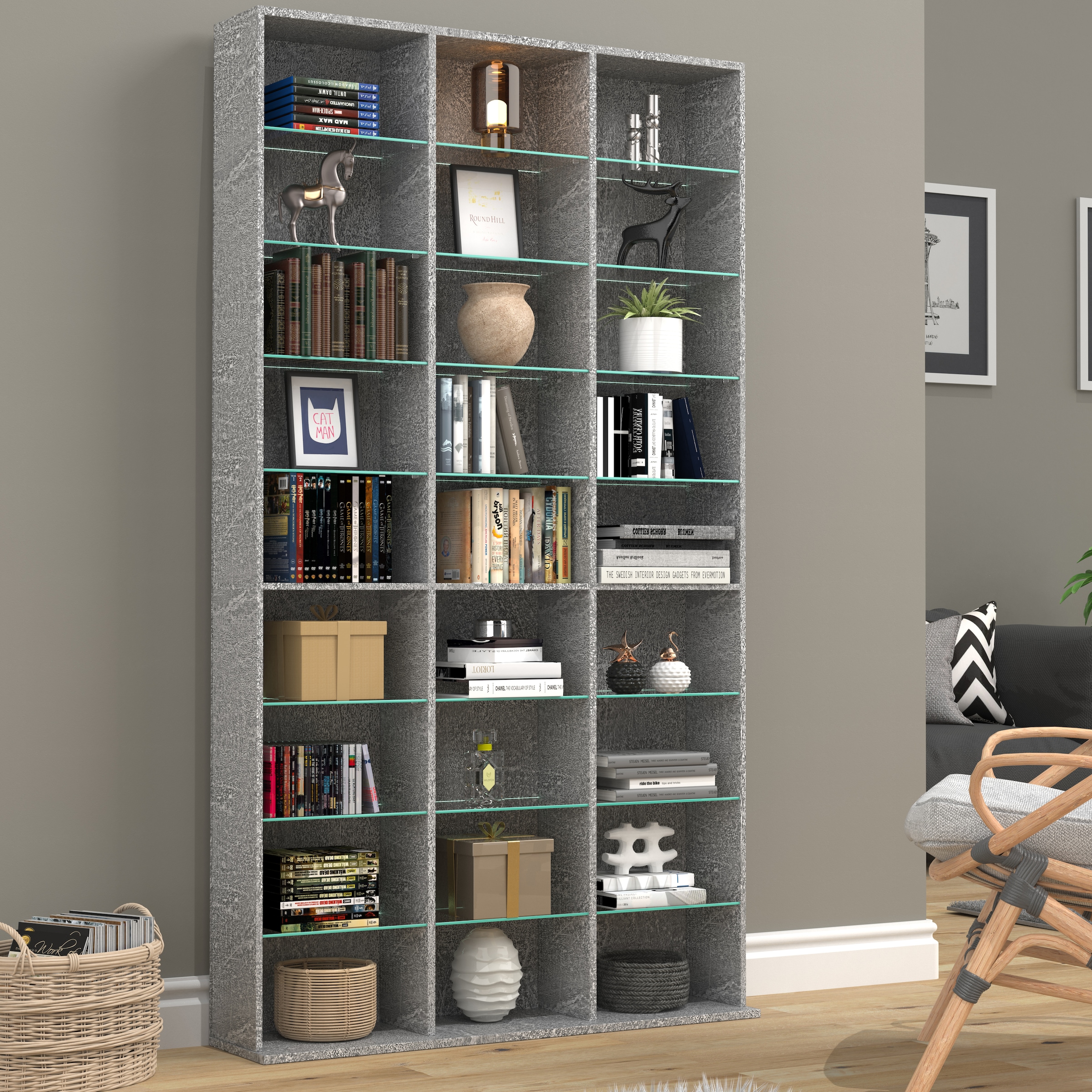 VCM Standregal »VCM Holz CD DVD Standregal Bücherregal Raumteiler Deko Regal Glas Zilas XL«