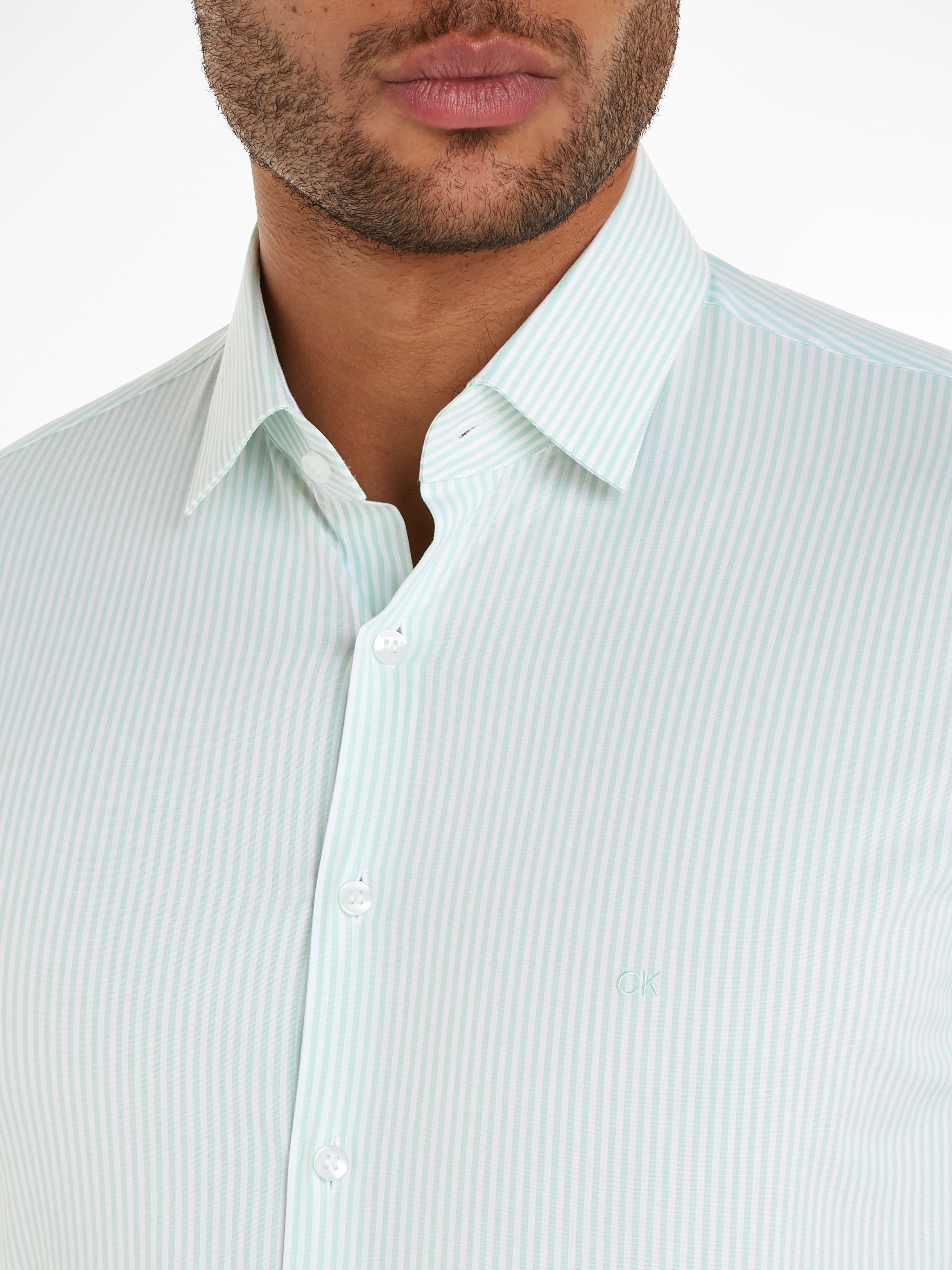 Calvin Klein Langarmhemd »POPLIN STRIPE SLIM SHIRT«, mit Logoprägung